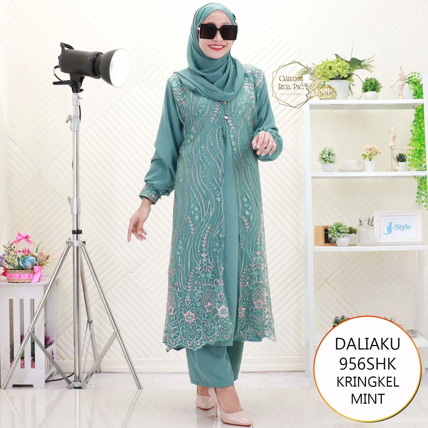 Daliaku One Set Long Tunik Kringkel Cardy Tile Brukat Nyatu Busui Friendly