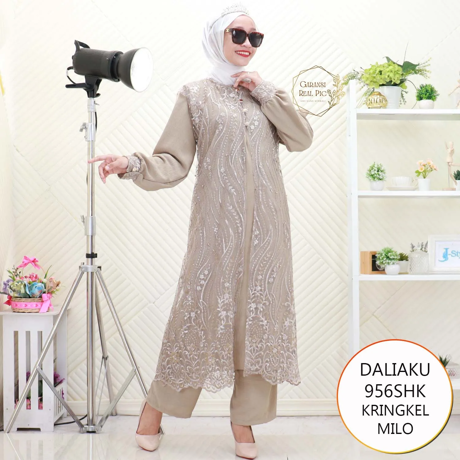 Daliaku One Set Long Tunik Kringkel Cardy Tile Brukat Nyatu Busui Friendly