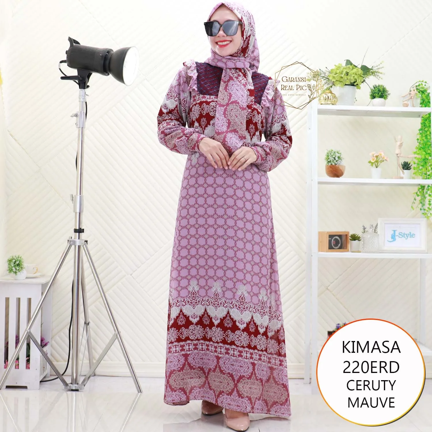 KIMASA Gamis Set Hijab Wanita Muslimah Busui Friendly Ceruty Printing Motif