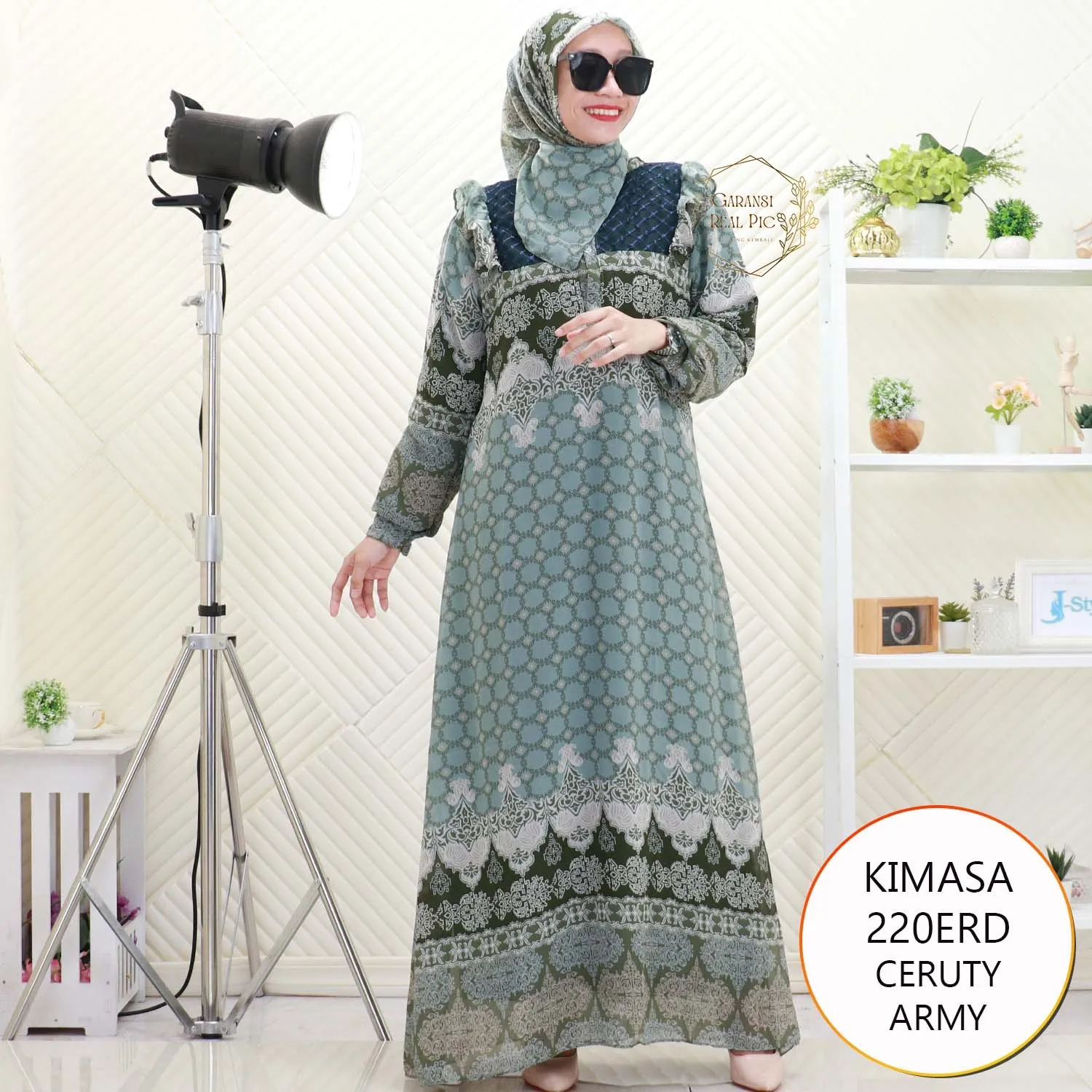 KIMASA Gamis Set Hijab Wanita Muslimah Busui Friendly Ceruty Printing Motif