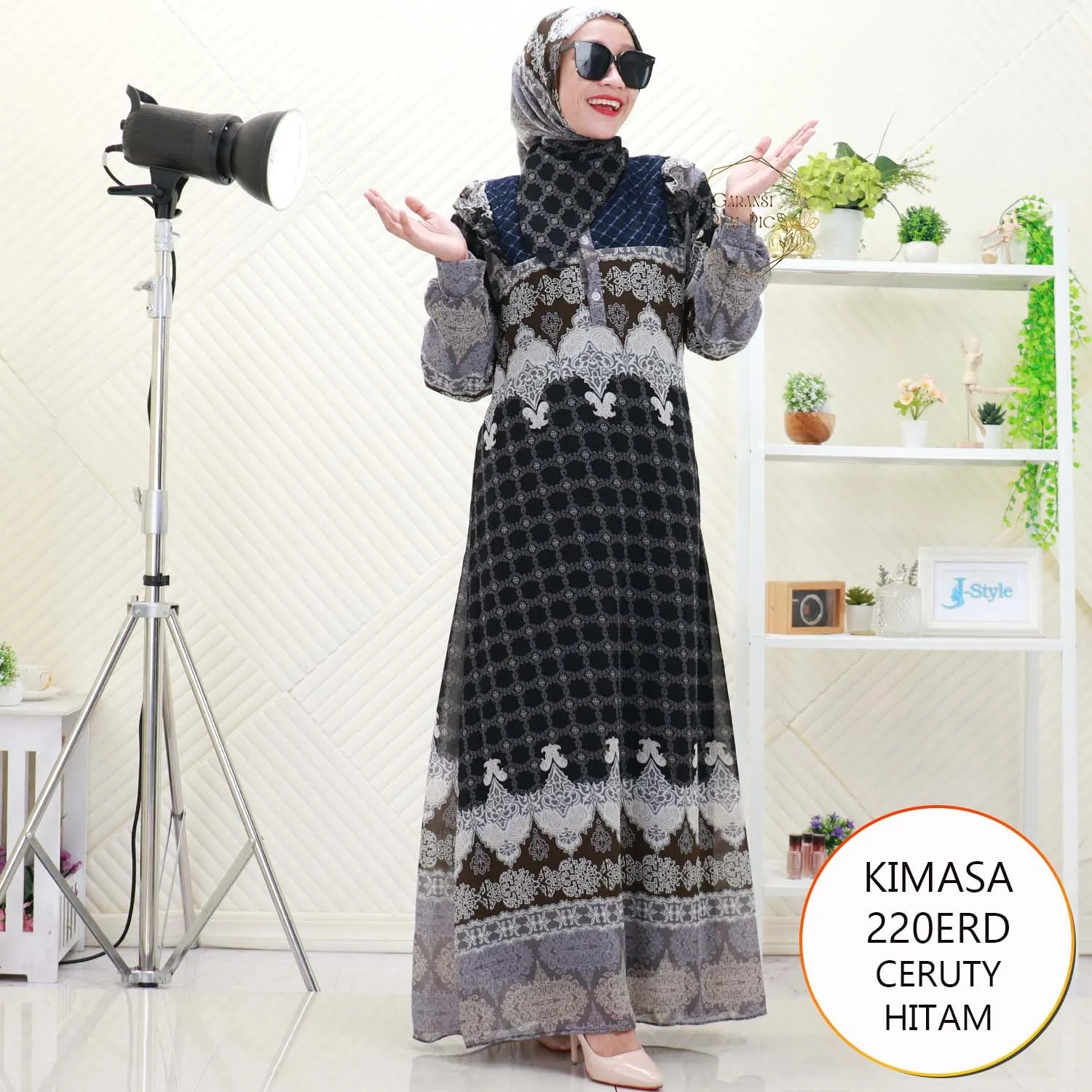 KIMASA Gamis Set Hijab Wanita Muslimah Busui Friendly Ceruty Printing Motif