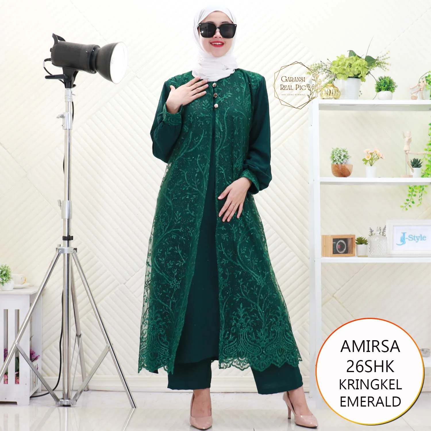 Amirsa Oneset Long Tunik Kringkel Brukat Tile Mewah Busui Friendly