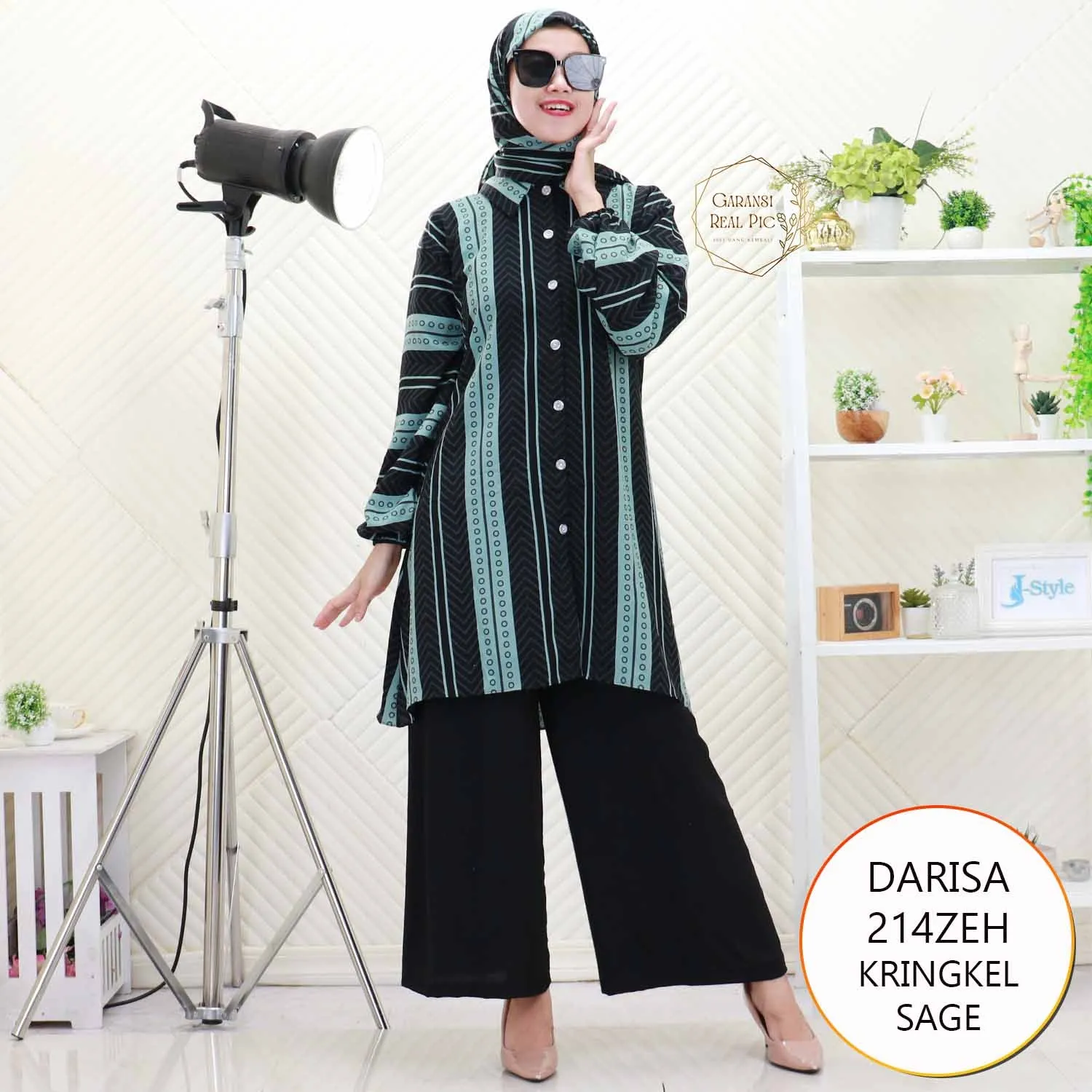 Darisa Oneset Tunik Set Hijab Kringkel Motif Busui Friendly