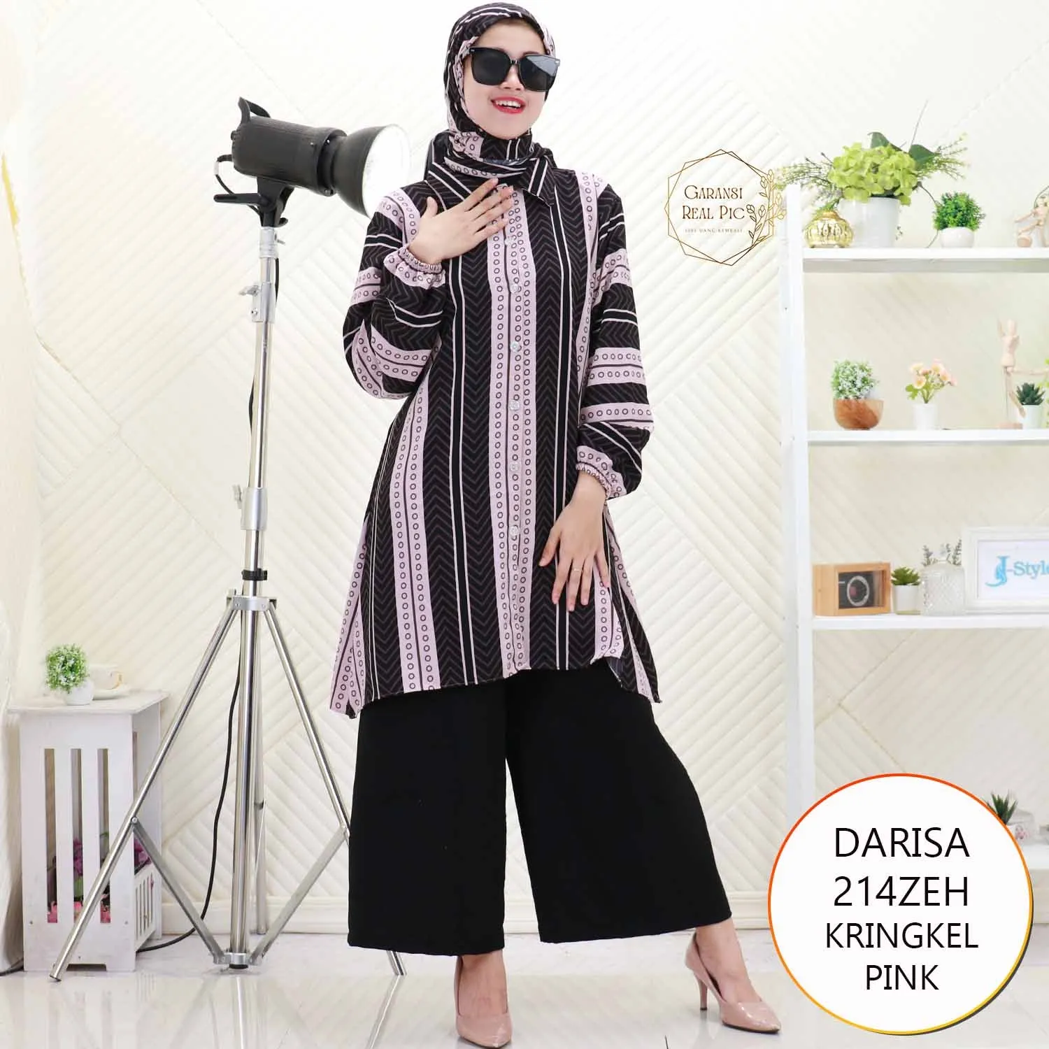 Darisa Oneset Tunik Set Hijab Kringkel Motif Busui Friendly