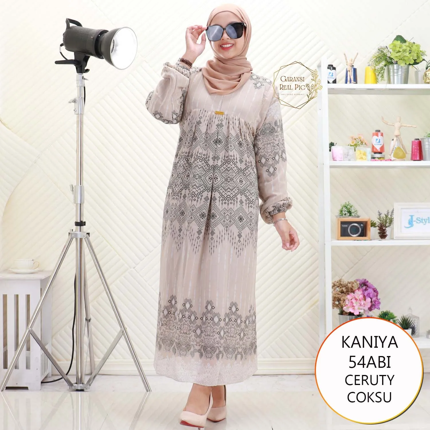 Kaniya Midi Dress Ceruty Motif Etnik Busui Friendly