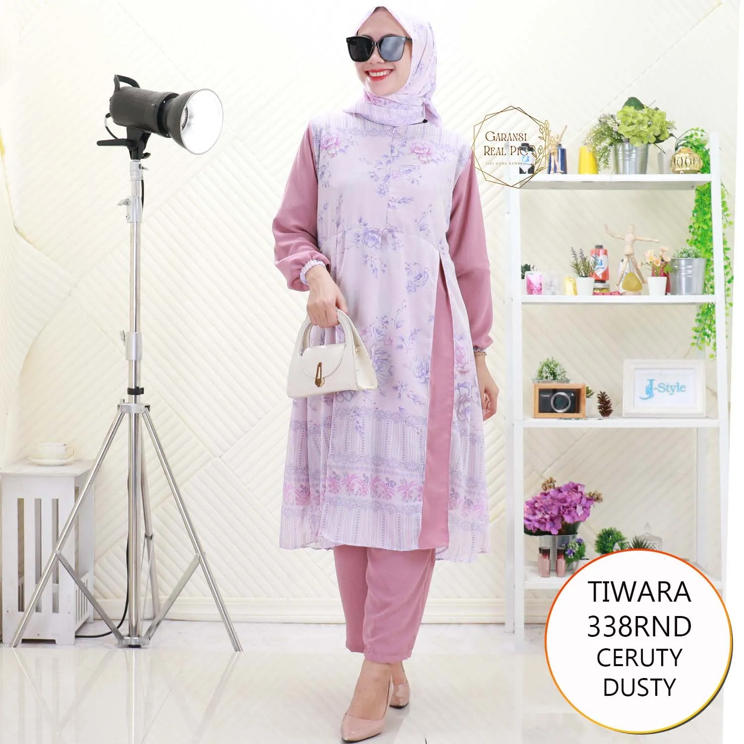 Tiwara Oneset Long Tunik Ceruty Motif Busui Friendly