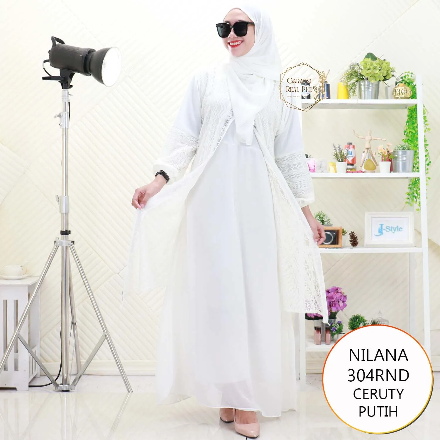 Nilana Gamis Set Hijab Ceruty Cardi Brukat Nyatu Busui Friendly