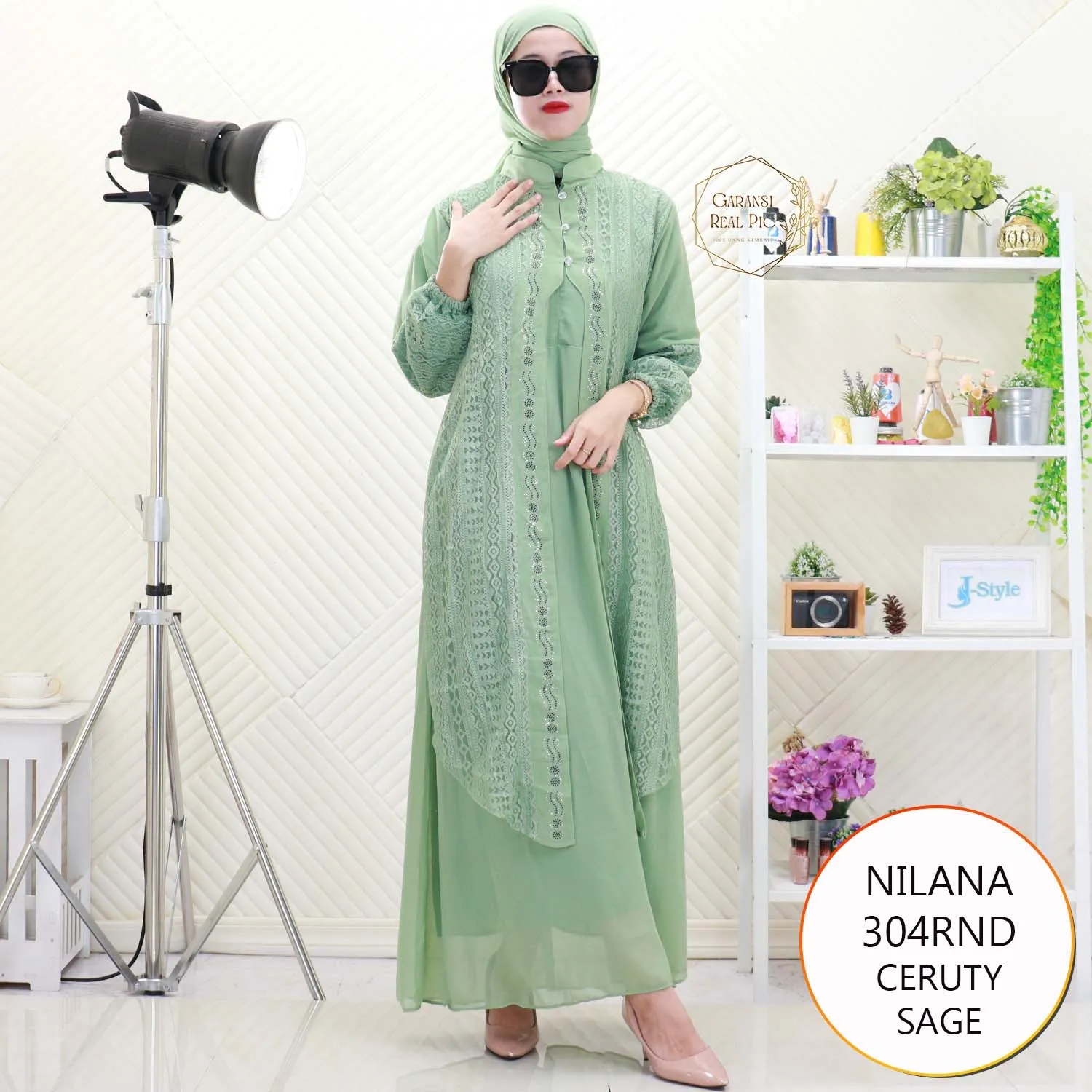 Nilana Gamis Set Hijab Ceruty Cardi Brukat Nyatu Busui Friendly