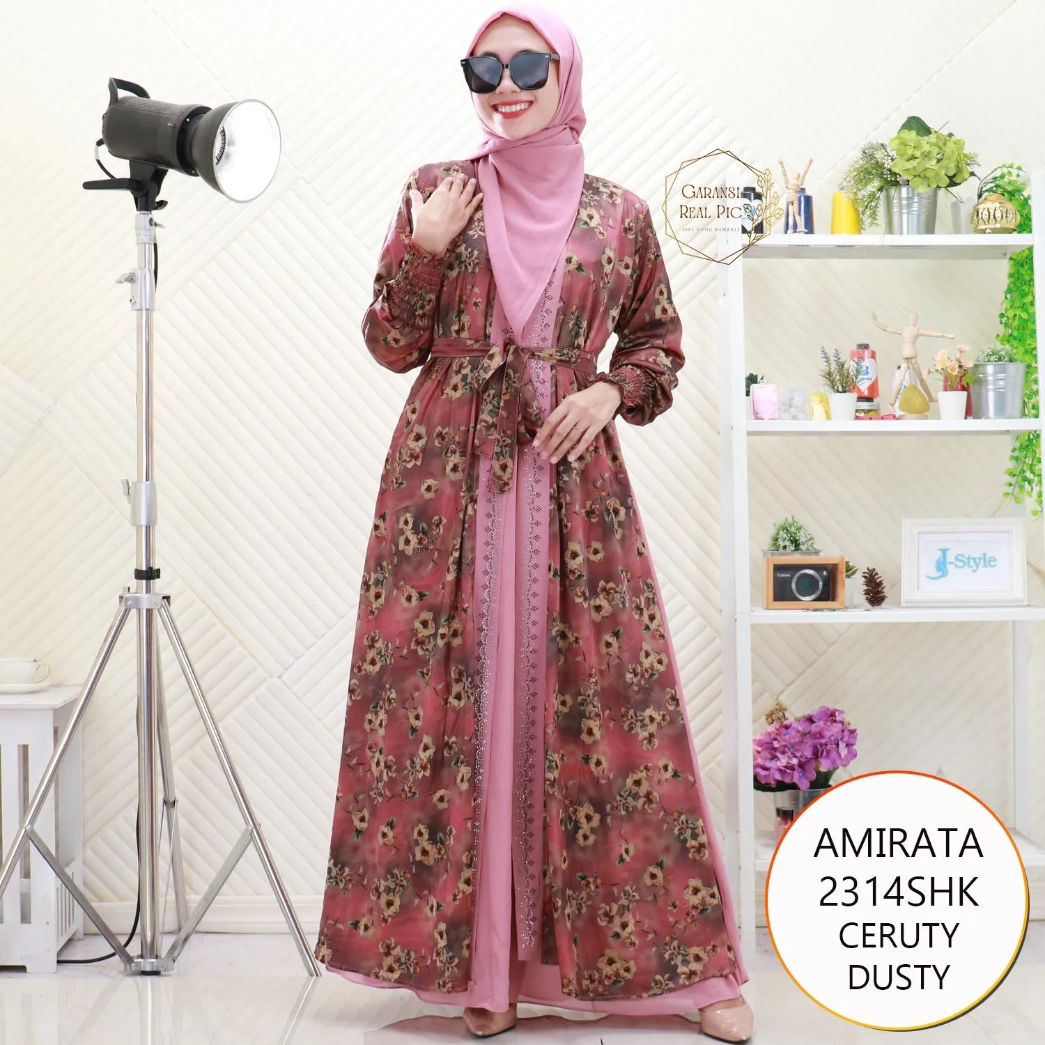 Amirata Gamis Muslimah  Set Hijab Cardi Nyatu Motif Printing Busui Friendly