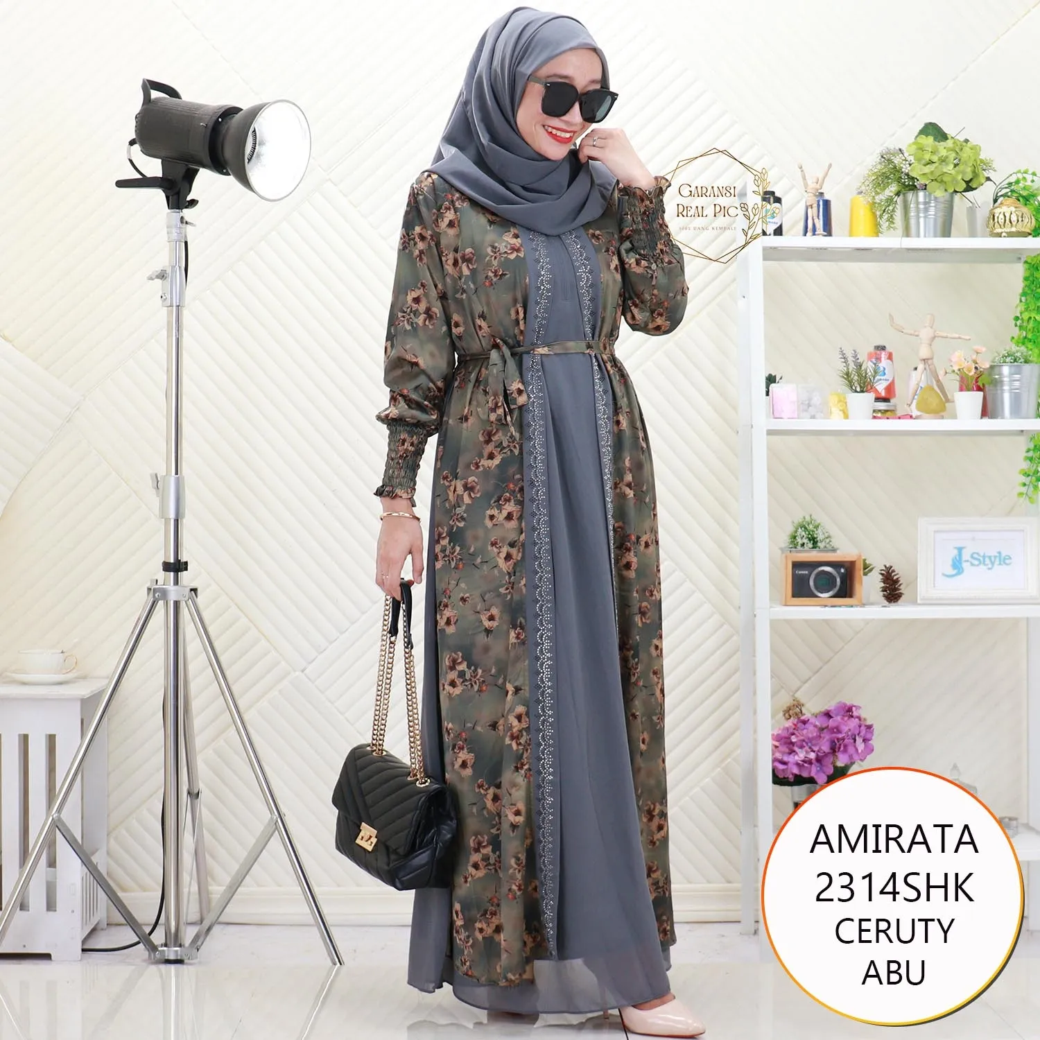 Amirata Gamis Muslimah  Set Hijab Cardi Nyatu Motif Printing Busui Friendly