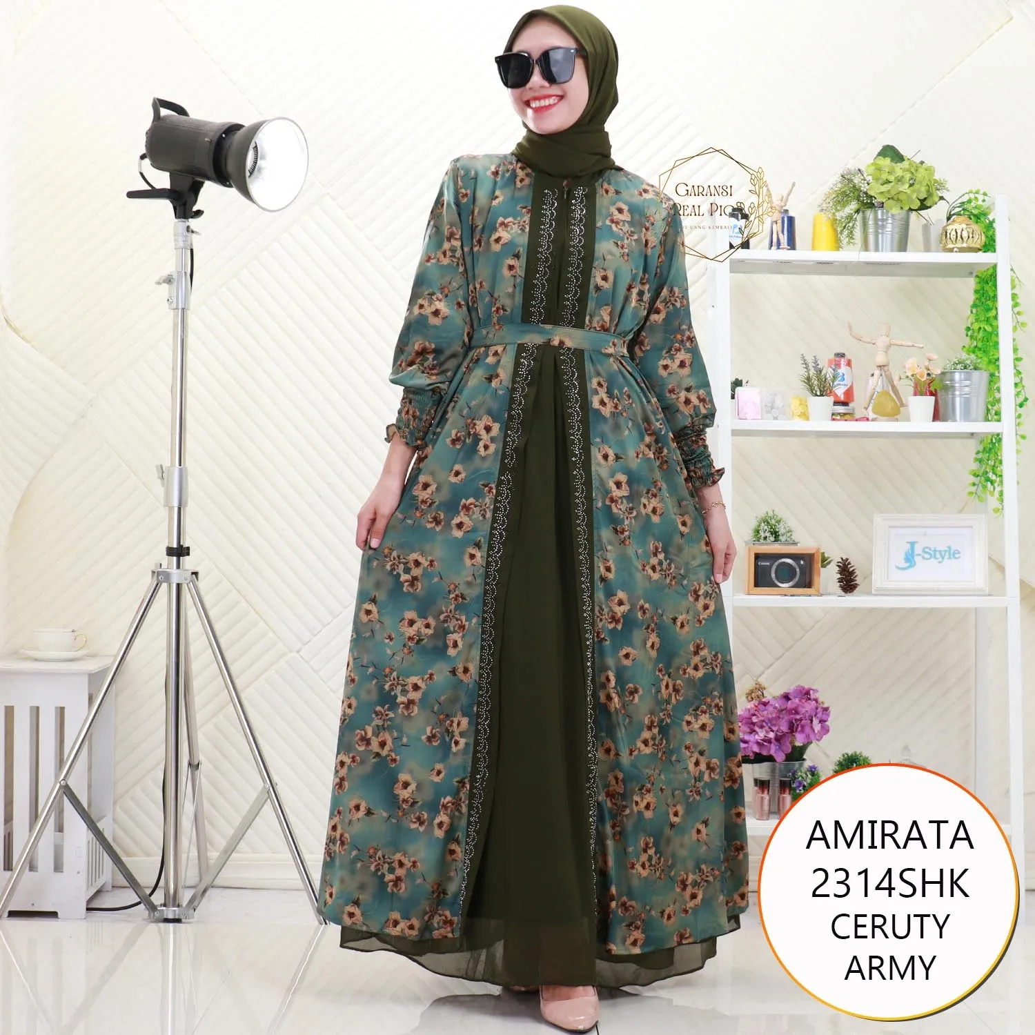 Amirata Gamis Muslimah  Set Hijab Cardi Nyatu Motif Printing Busui Friendly