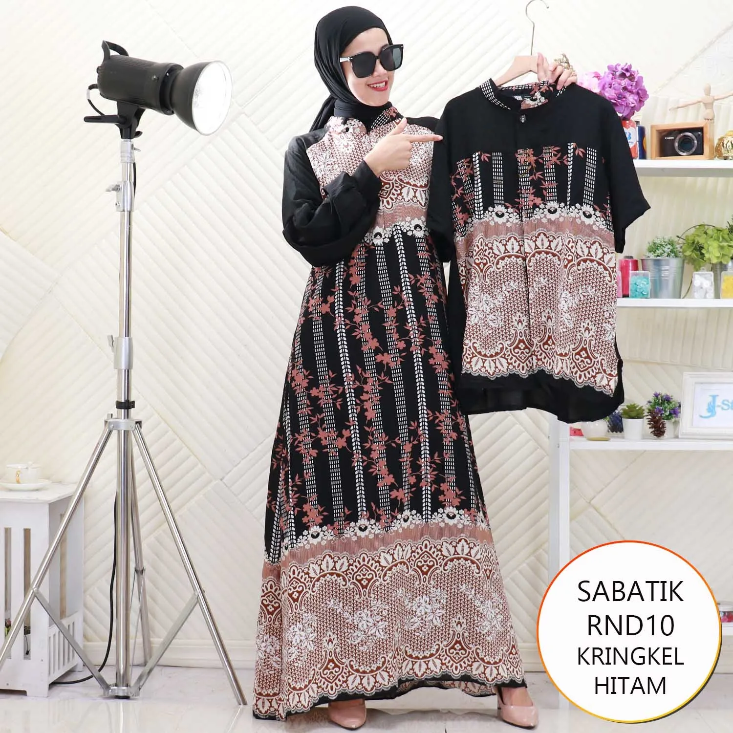 Sabatik Sarimbit Set Lebaran Couple Kringkel Printing Motif