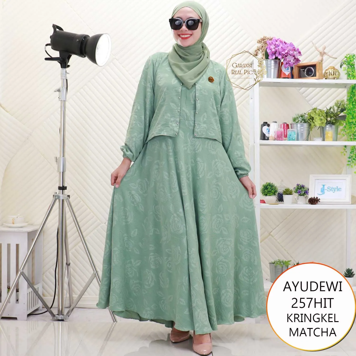 Gamis Rompi Cardi Menyatu Busui Aplikasi Mutiara Rok Lebar Setengah Lingkaran Ayudewi KB