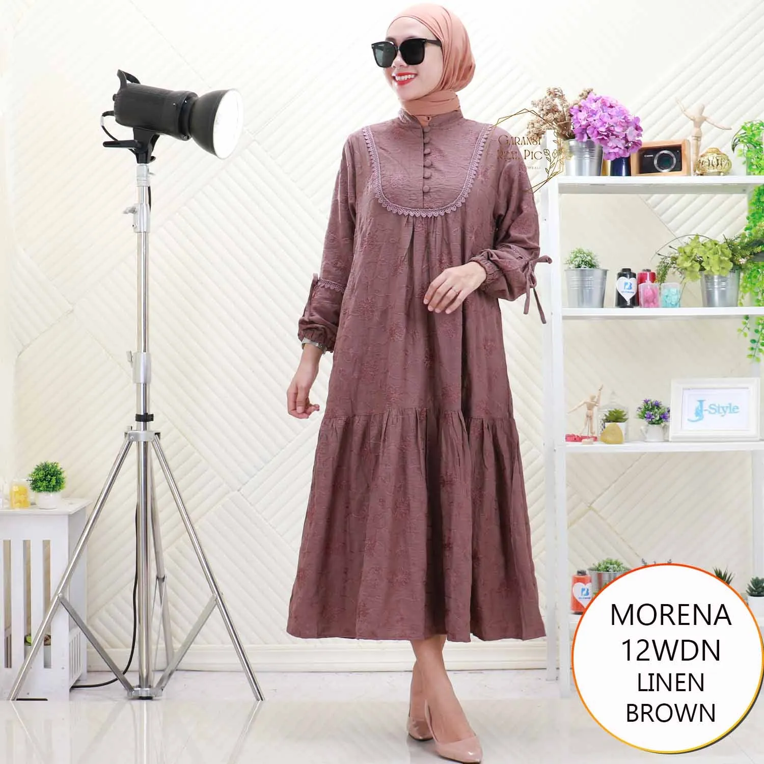 Morena Gamis Katun Sulam Bordir Busui Friendly Lengan Balon Tali Pita