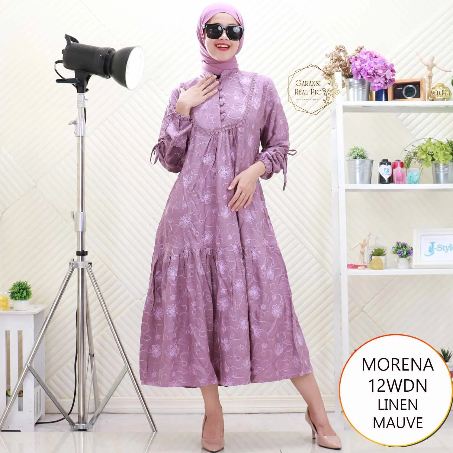 Morena Gamis Katun Sulam Bordir Busui Friendly Lengan Balon Tali Pita