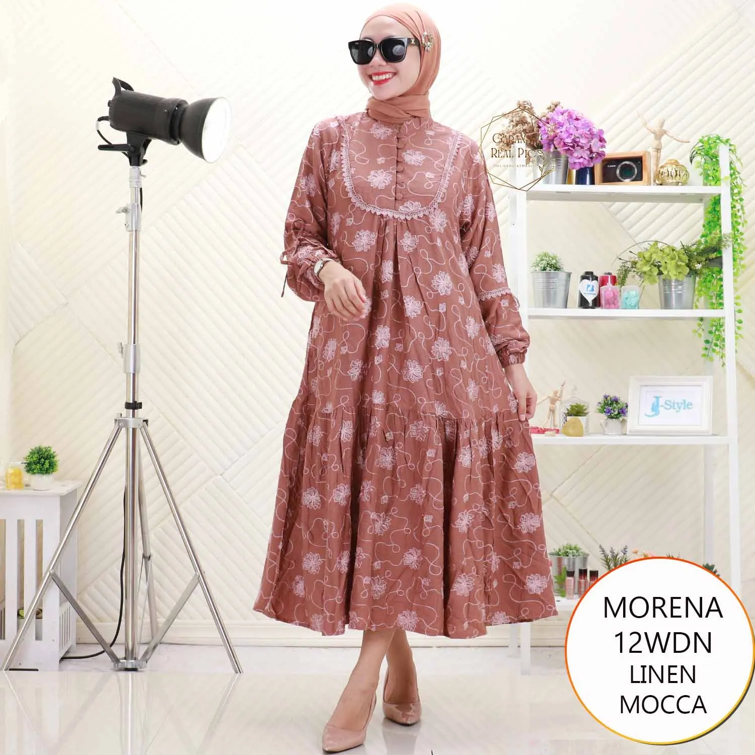 Morena Gamis Katun Sulam Bordir Busui Friendly Lengan Balon Tali Pita