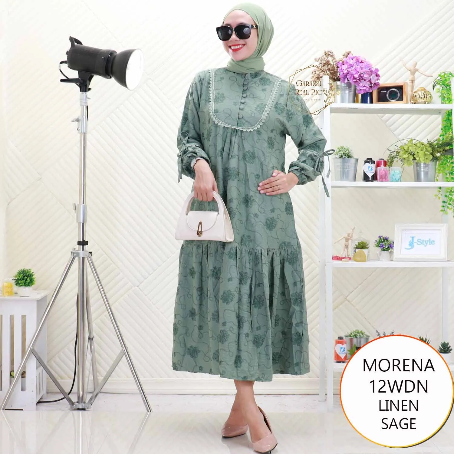 Morena Gamis Katun Sulam Bordir Busui Friendly Lengan Balon Tali Pita