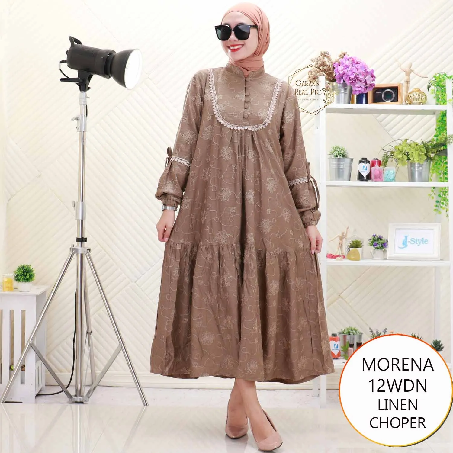 Morena Gamis Katun Sulam Bordir Busui Friendly Lengan Balon Tali Pita