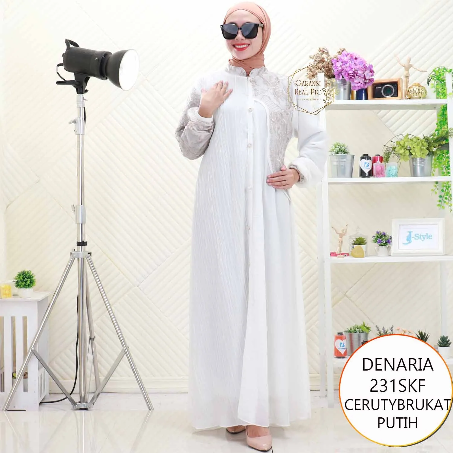 Denaria Gamis Ceruty Mix Tile Brukat Bordir Busui Friendly