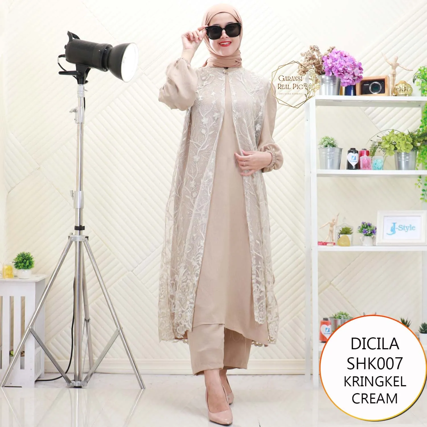 Dicila One Set Long Tunik Kringkel Cardi Tile Brukat Mewah Nyatu Busui Friendly