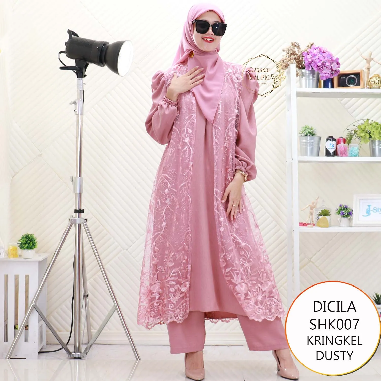 Dicila One Set Long Tunik Kringkel Cardi Tile Brukat Mewah Nyatu Busui Friendly