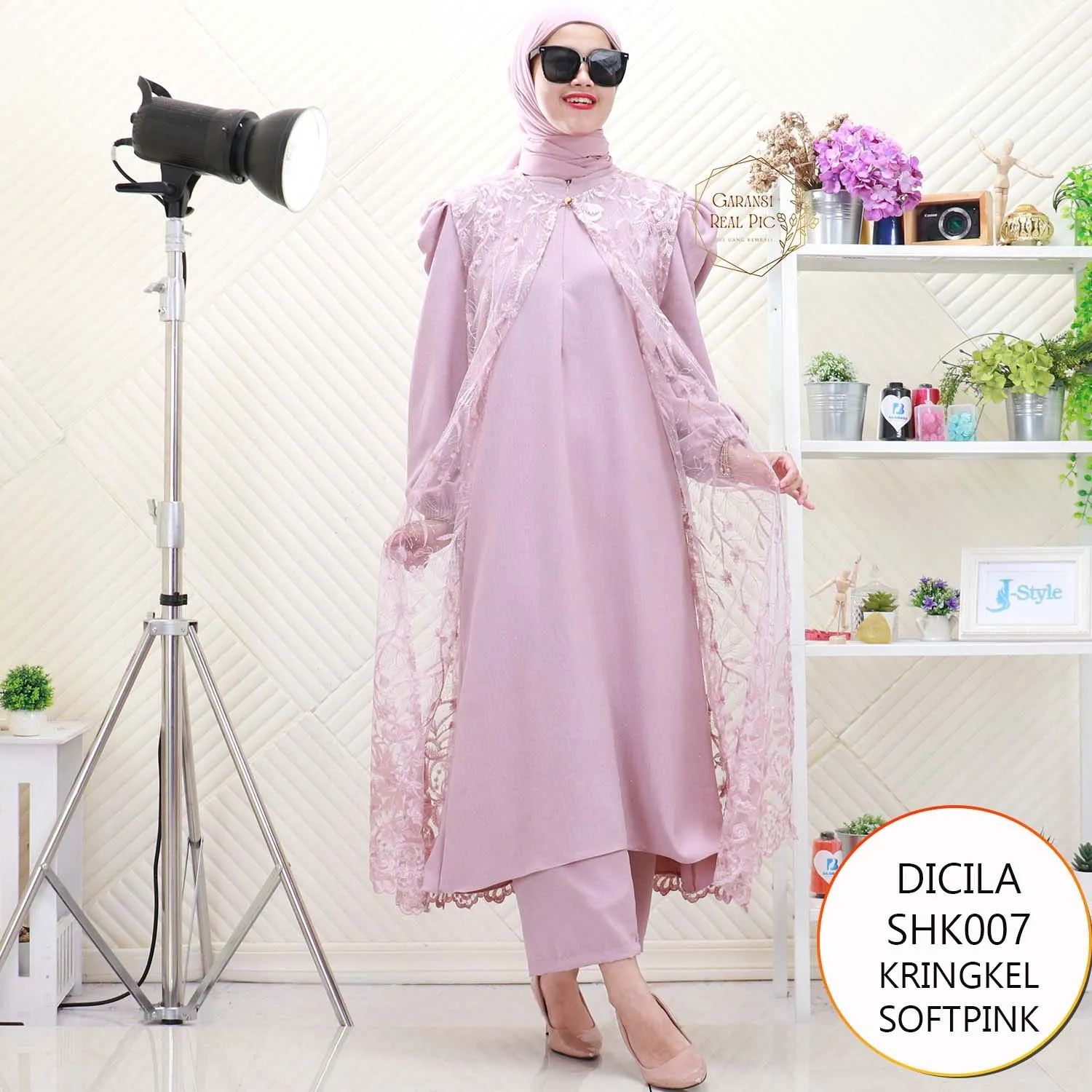 Dicila One Set Long Tunik Kringkel Cardi Tile Brukat Mewah Nyatu Busui Friendly