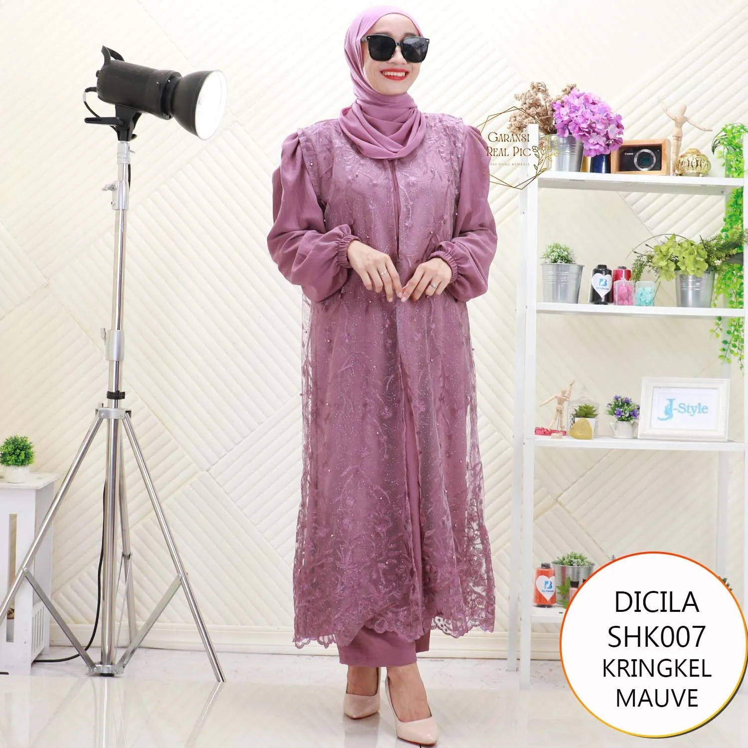 Dicila One Set Long Tunik Kringkel Cardi Tile Brukat Mewah Nyatu Busui Friendly