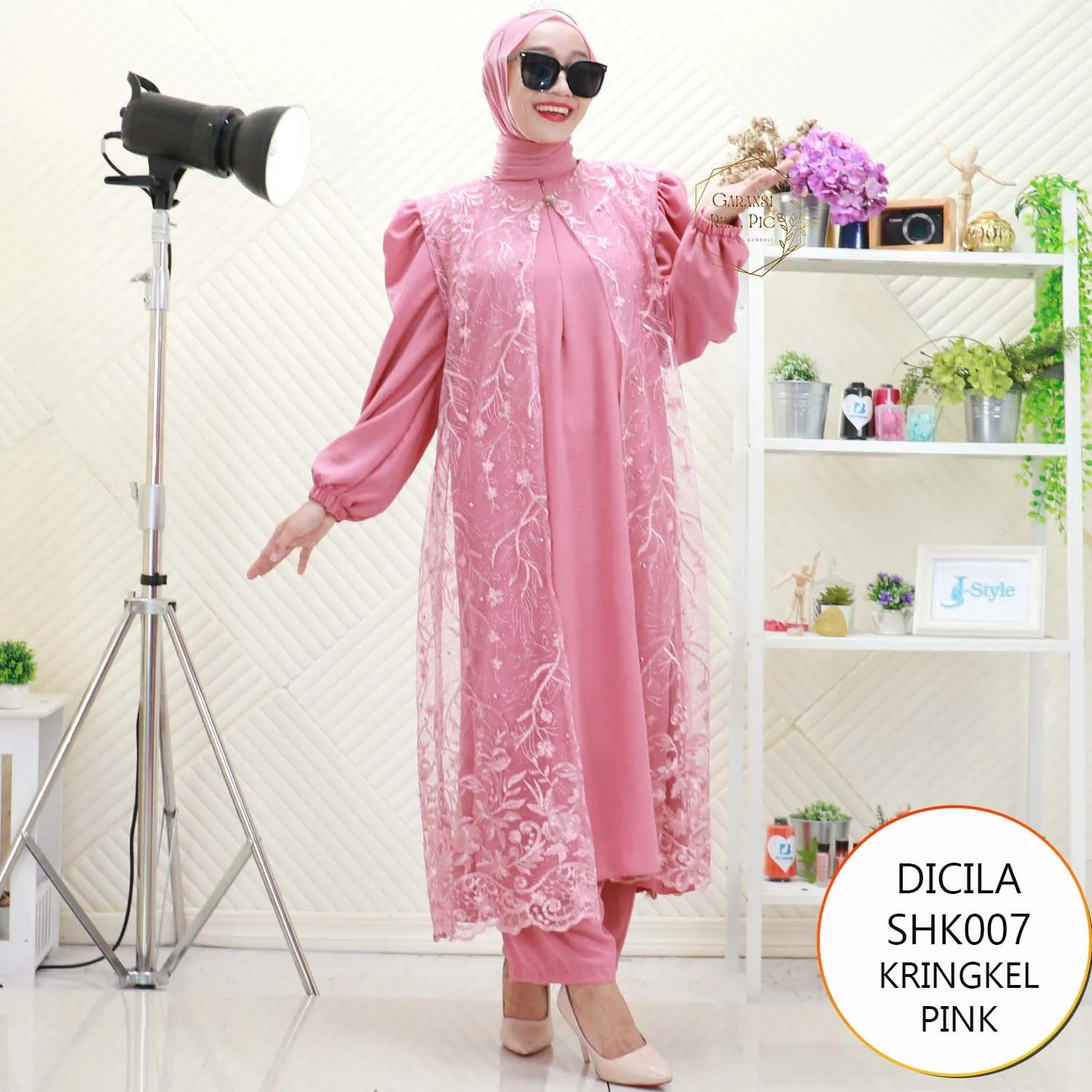 Dicila One Set Long Tunik Kringkel Cardi Tile Brukat Mewah Nyatu Busui Friendly