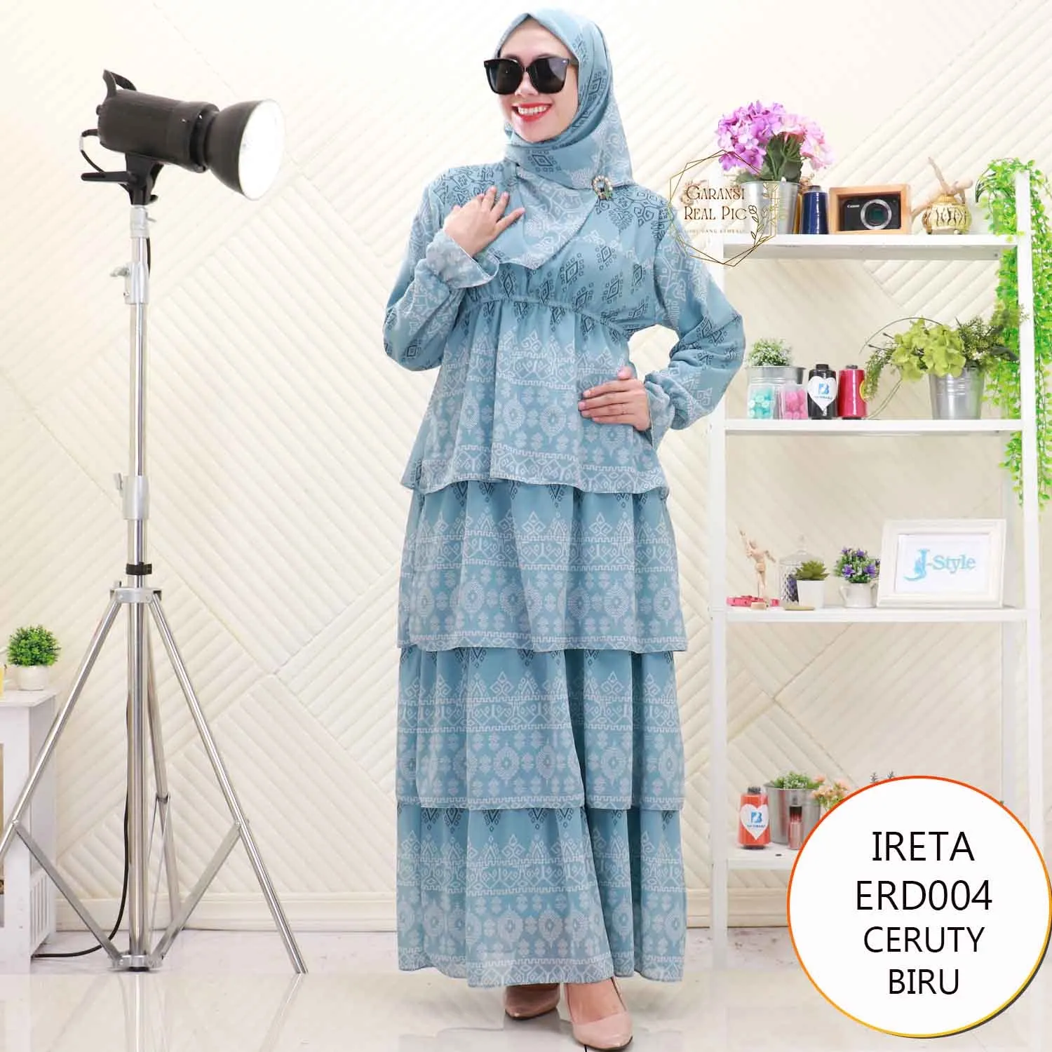 Ireta Gamis Set Hijab Umpak Susun Ceruty Motif Print ERD004 ceruty - bajubaru.id, Belanja Online di bajubaru.id saja 