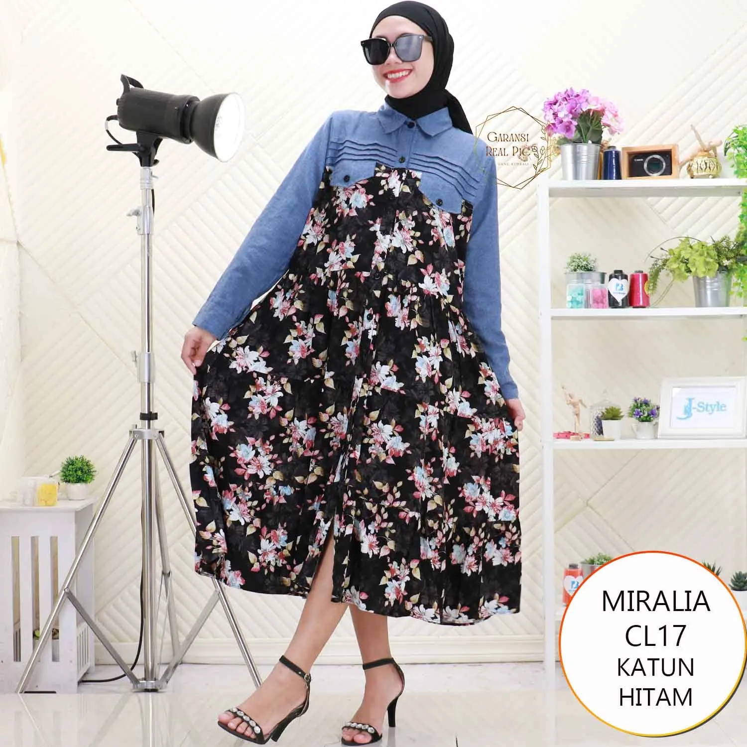 Miralia Midi Dress Rayon Motif Variasi Lipit Depan Busui Friendly