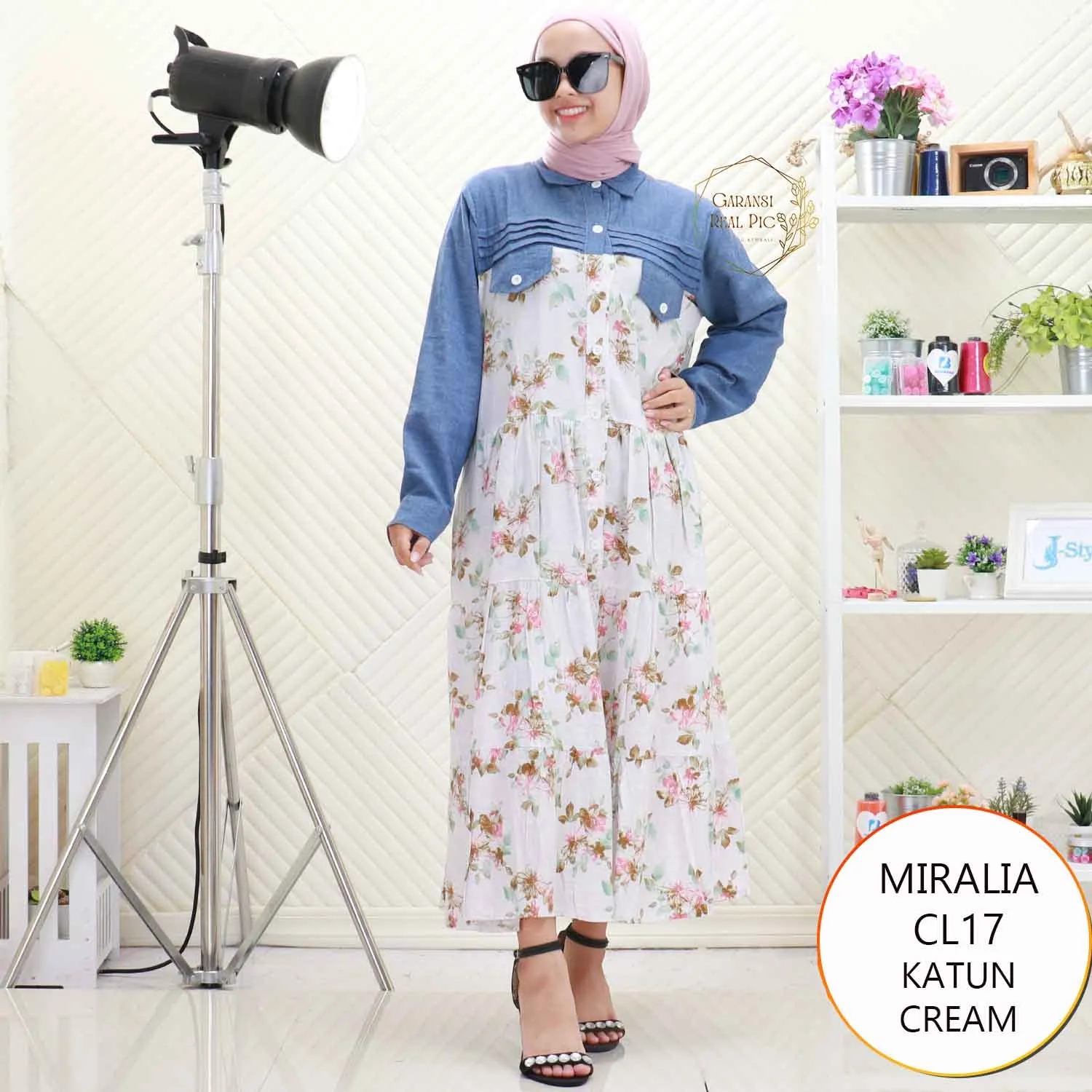 Miralia Midi Dress Rayon Motif Variasi Lipit Depan Busui Friendly