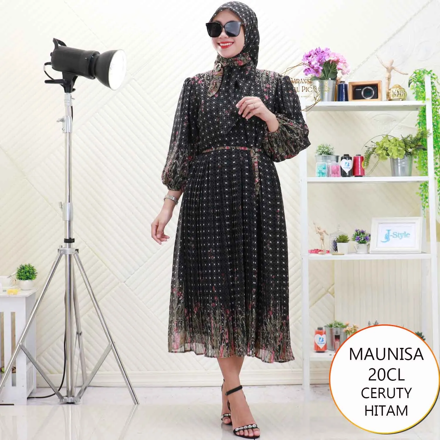 Maunisa Midi Dress Set Hijab Ceruty Motif Busui Friendly