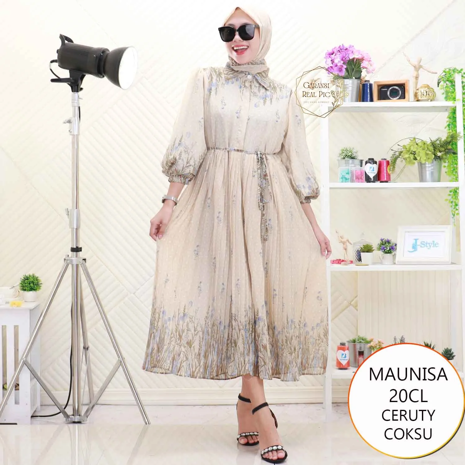 Maunisa Midi Dress Set Hijab Ceruty Motif Busui Friendly