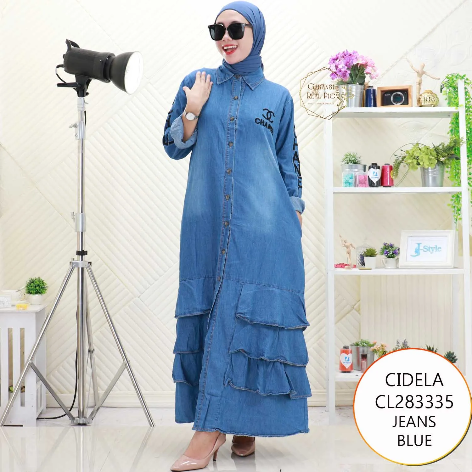 Cidela Gamis Jeans Bordir Full Kancing Umpak Depan CL283335 Jeans - bajubaru.id, Belanja Online di bajubaru.id saja 