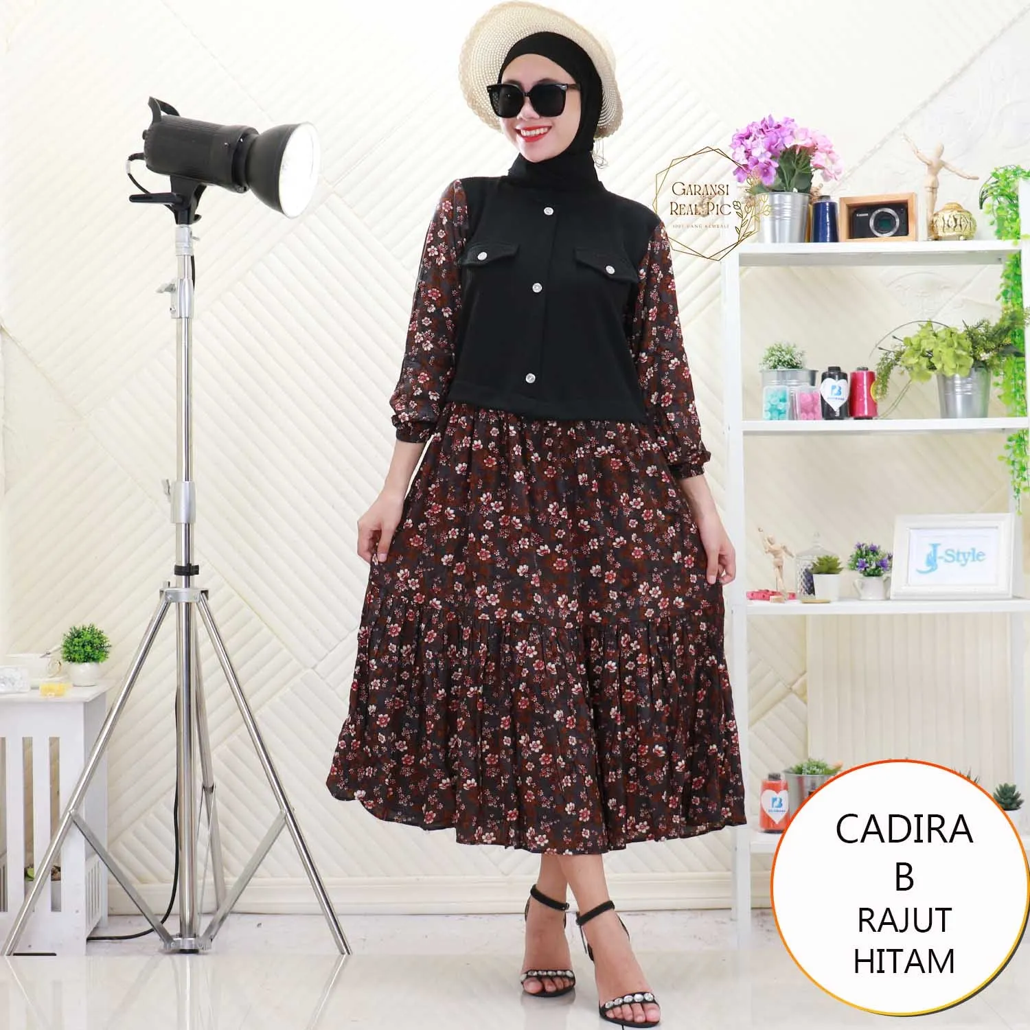 Cadira Midi Dress Rajut Vest Nyatu Variasi Kancing Mix Rayon Motif