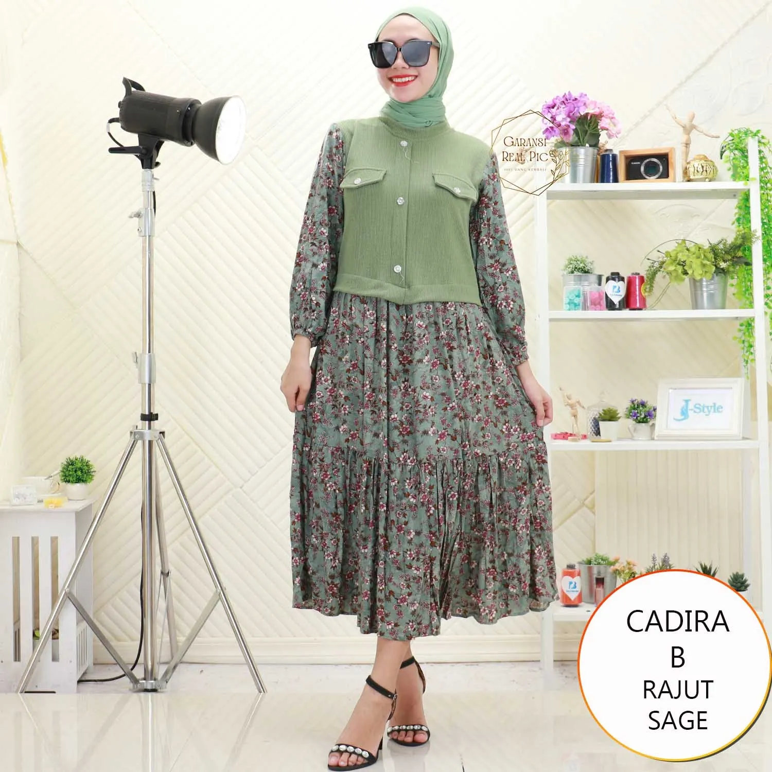 Cadira Midi Dress Rajut Vest Nyatu Variasi Kancing Mix Rayon Motif