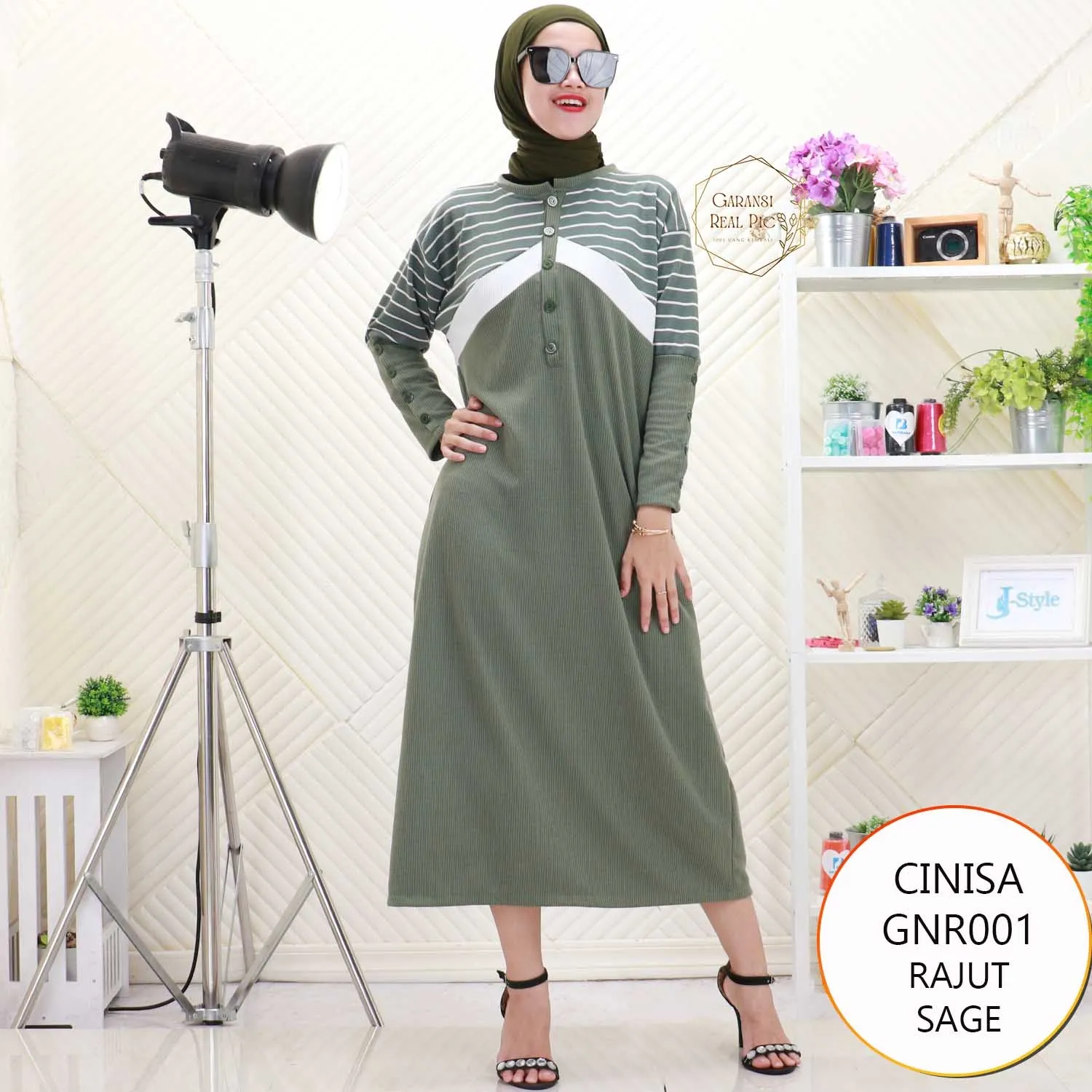 Cinisa Midi Dress Rajut Tebal Motif Salur Busui Friendly GNR001 Rajut - bajubaru.id, Belanja Online di bajubaru.id saja 