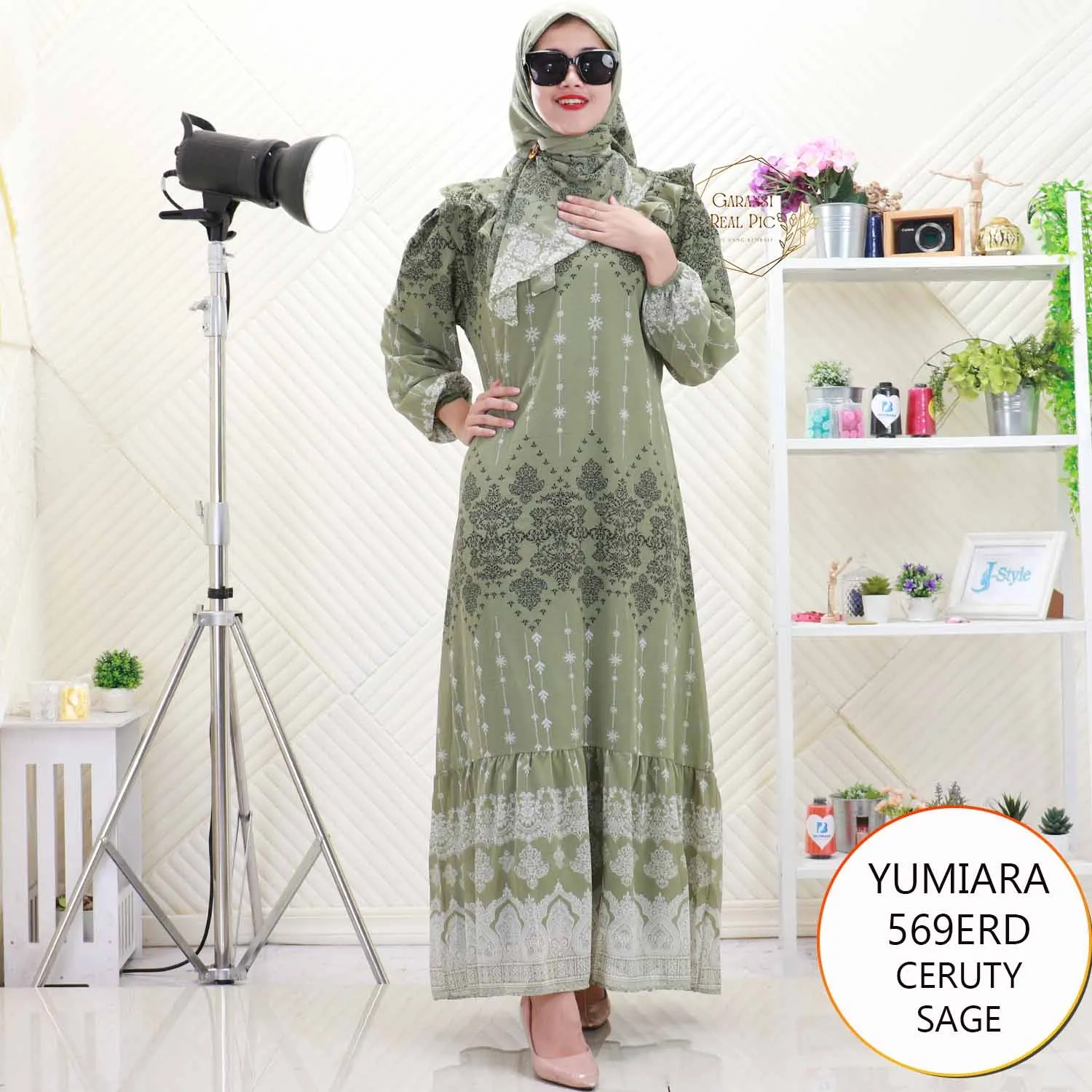 Yumiara Gamis Set Hijab Ceruty Motif Ruffel Depan