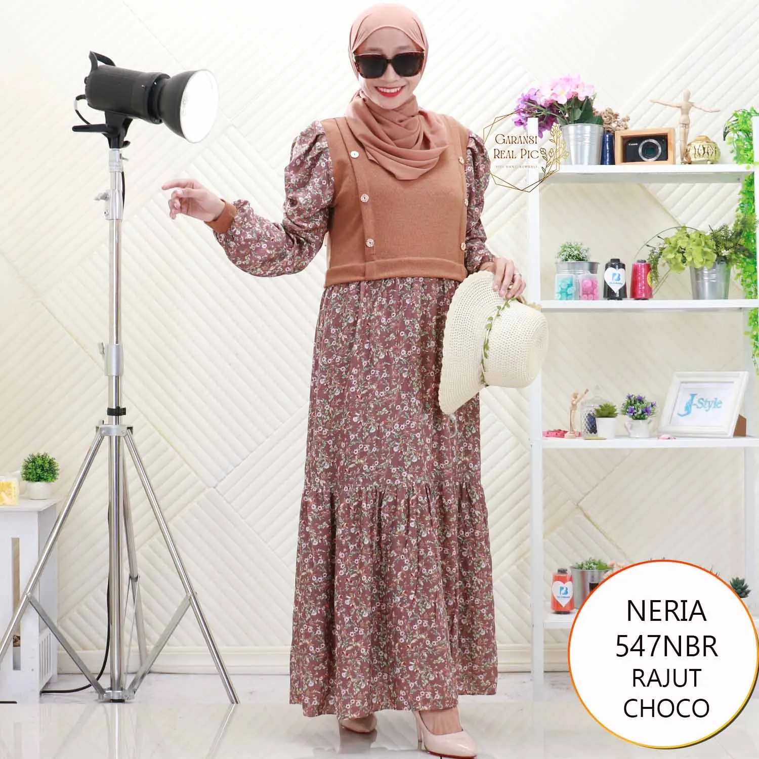 Neria Gamis Rajut Rompi Nyatu Variasi Kancing Mix Rayon Motif