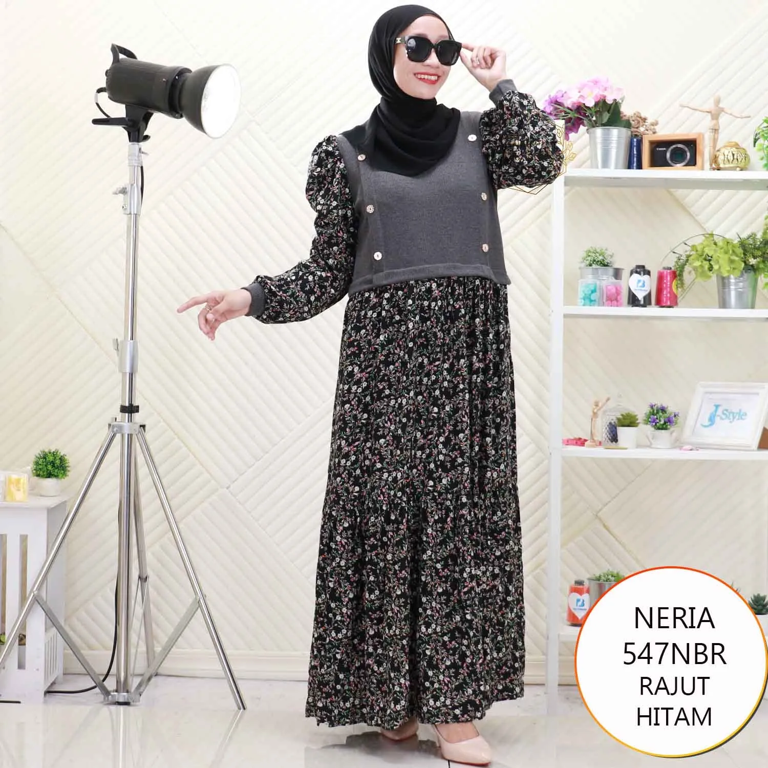 Neria Gamis Rajut Rompi Nyatu Variasi Kancing Mix Rayon Motif