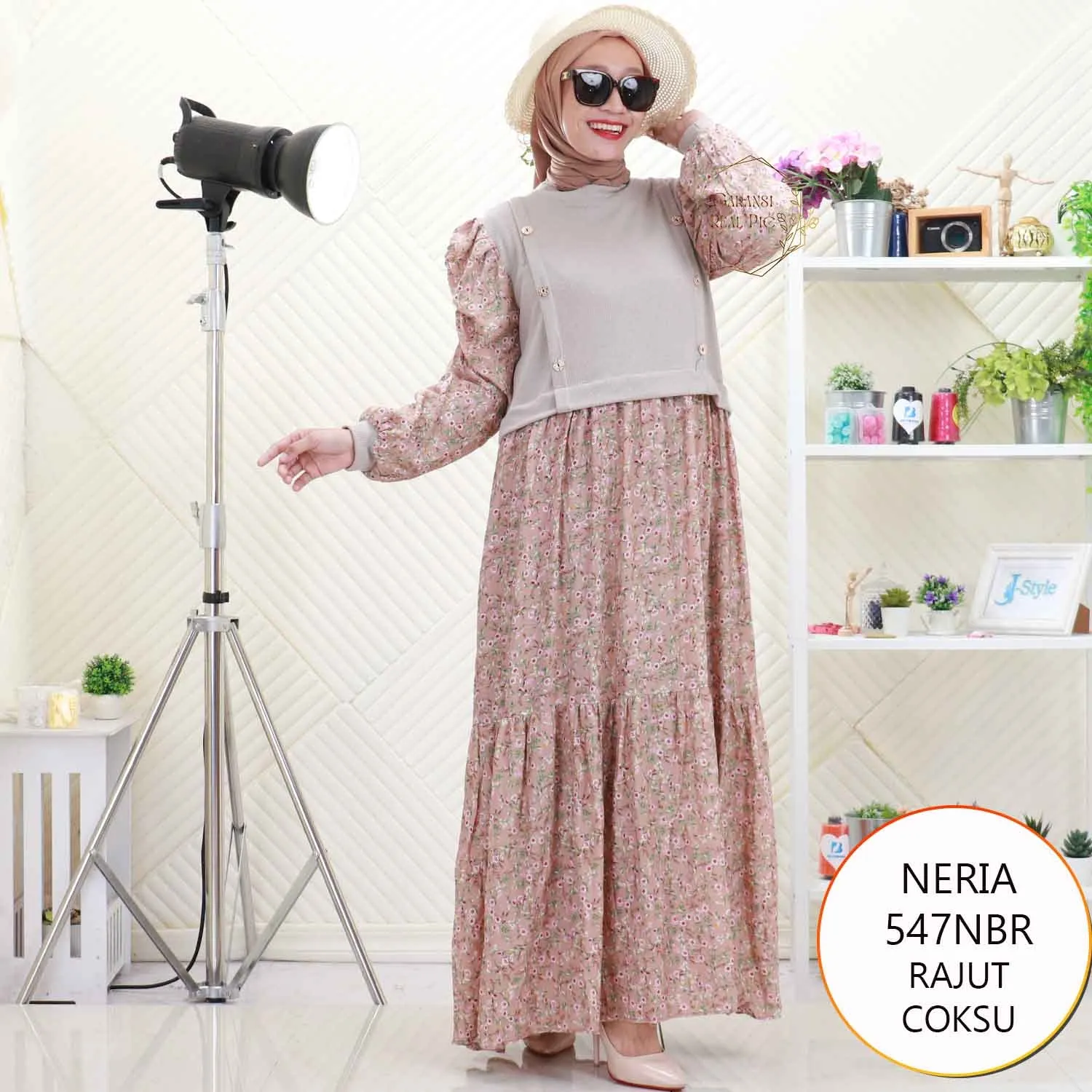 Neria Gamis Rajut Rompi Nyatu Variasi Kancing Mix Rayon Motif