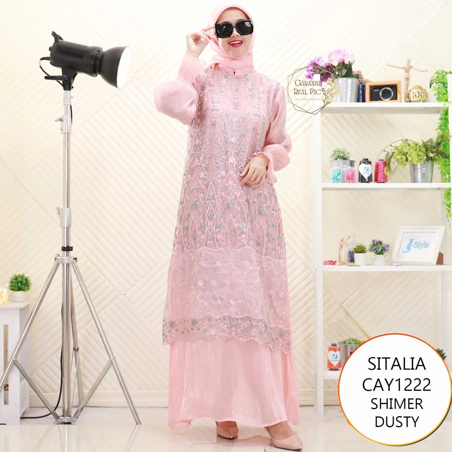 Sitalia Gamis Set Hijab Shimer Mix Bordir Timbul