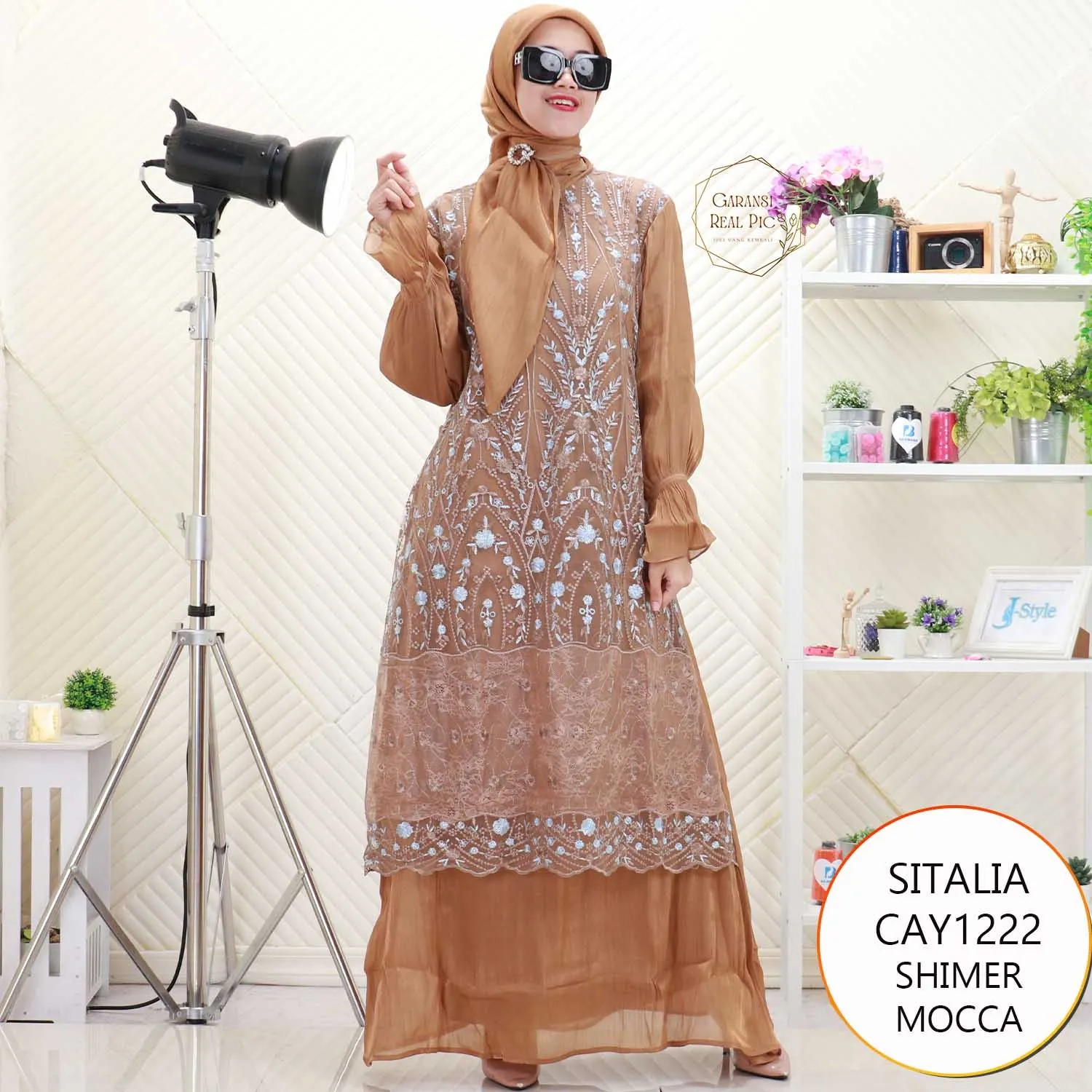 Sitalia Gamis Set Hijab Shimer Mix Bordir Timbul