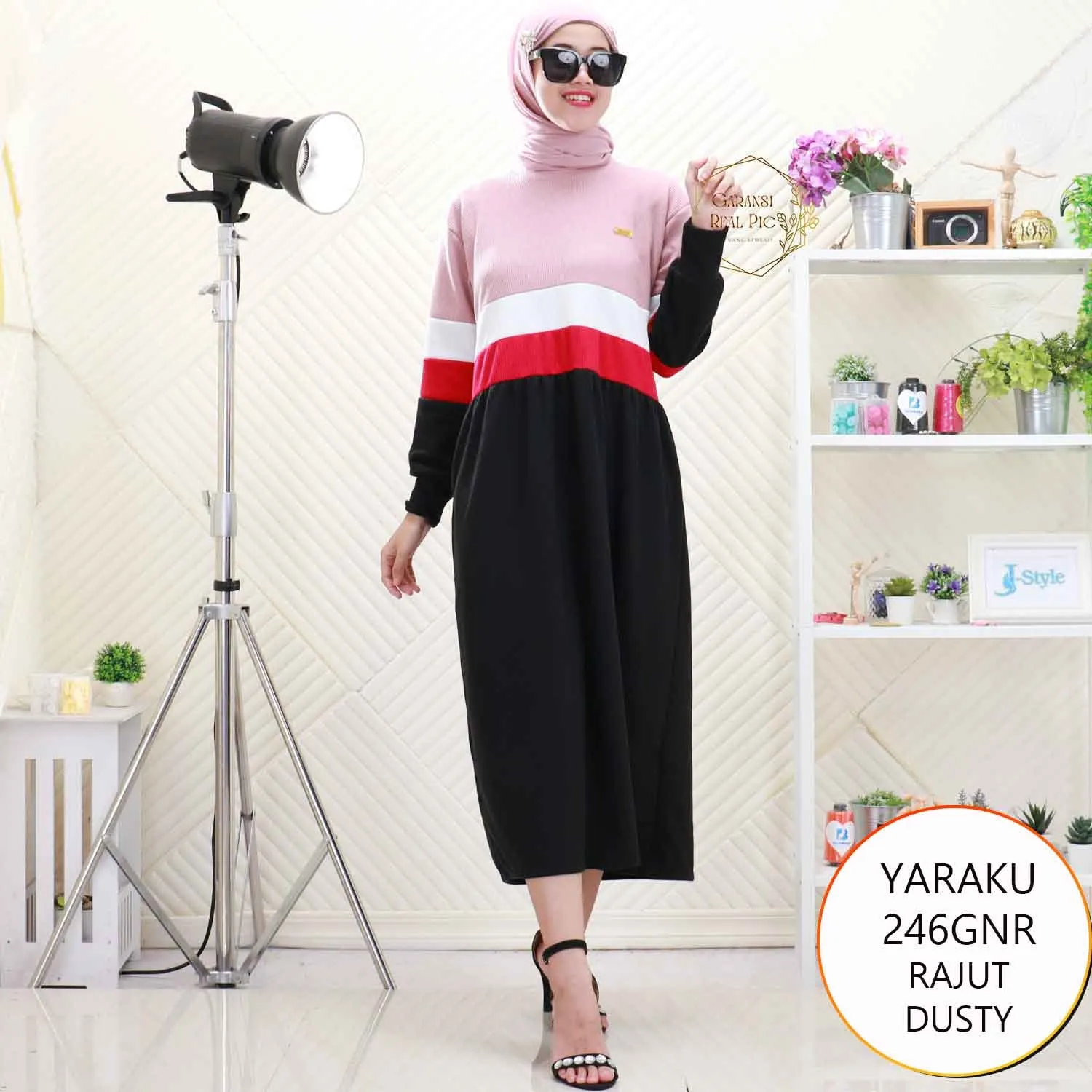 Midi Knitted Rajut Jumbo Big Size Rok Payung Lebar KOmbinasi Warna Yaraku