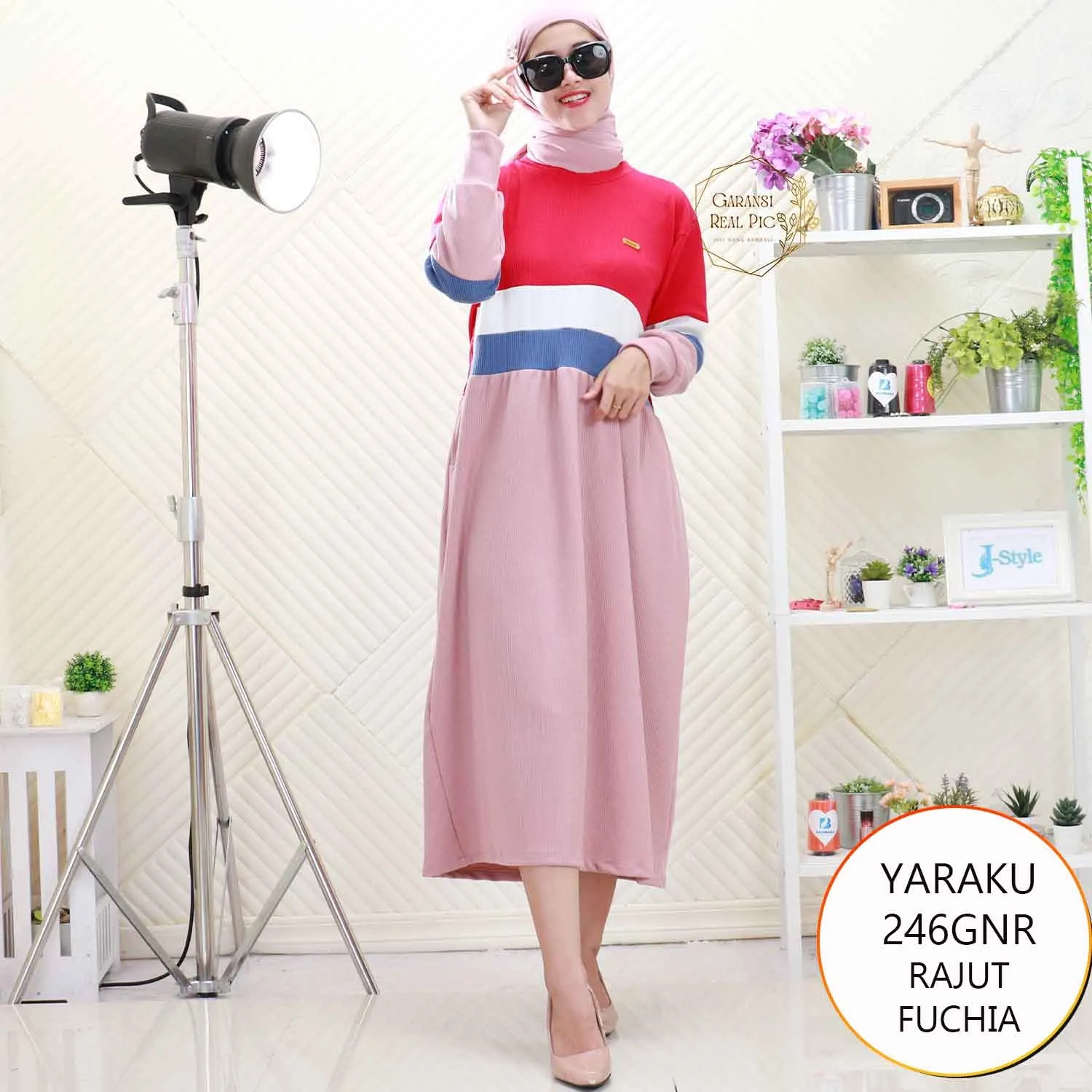 Midi Knitted Rajut Jumbo Big Size Rok Payung Lebar KOmbinasi Warna Yaraku