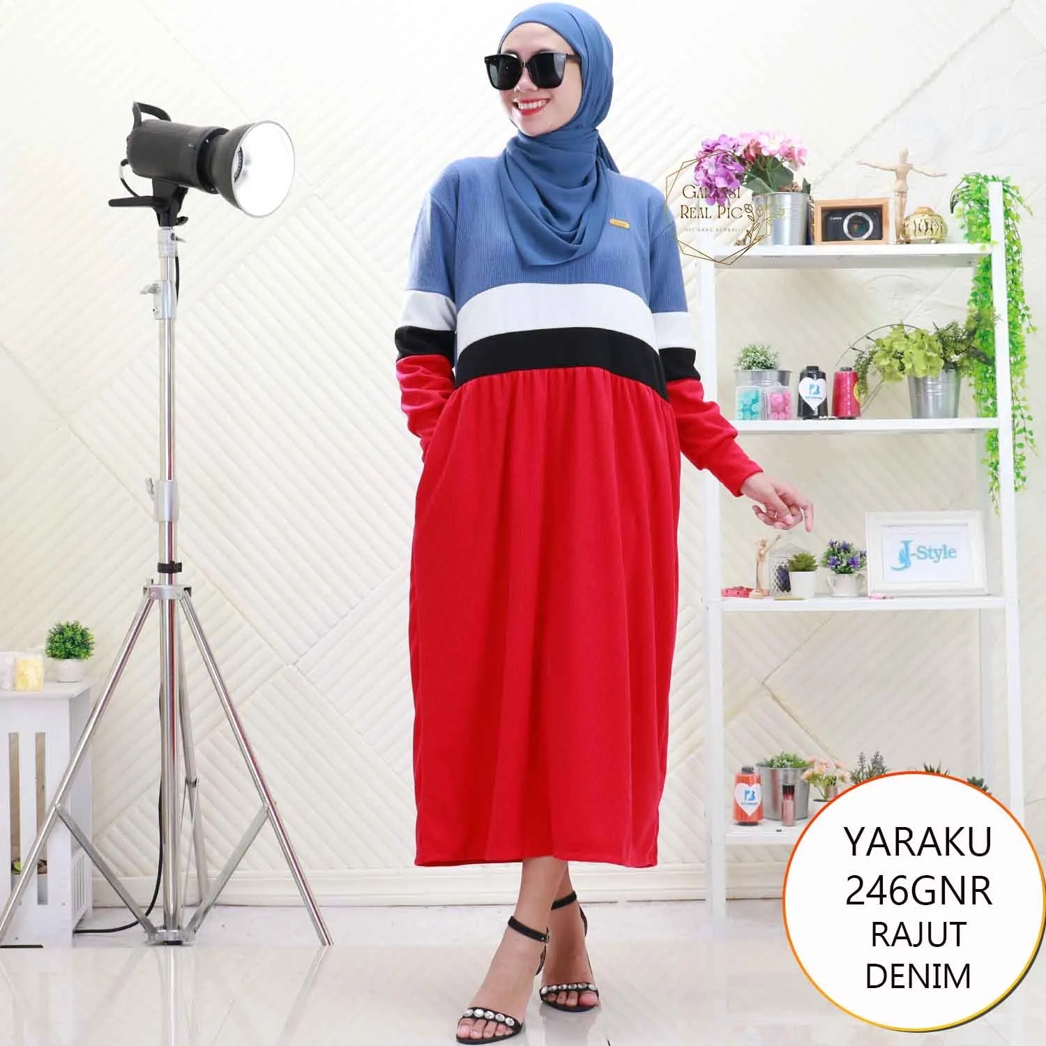 Midi Knitted Rajut Jumbo Big Size Rok Payung Lebar KOmbinasi Warna Yaraku