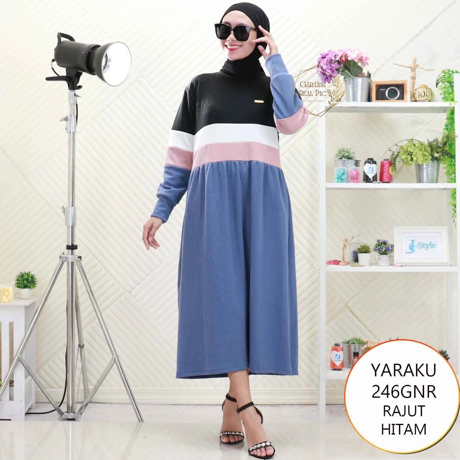 Midi Knitted Rajut Jumbo Big Size Rok Payung Lebar KOmbinasi Warna Yaraku 246GNR Rajut - bajubaru.id, Belanja Online di bajubaru.id saja 