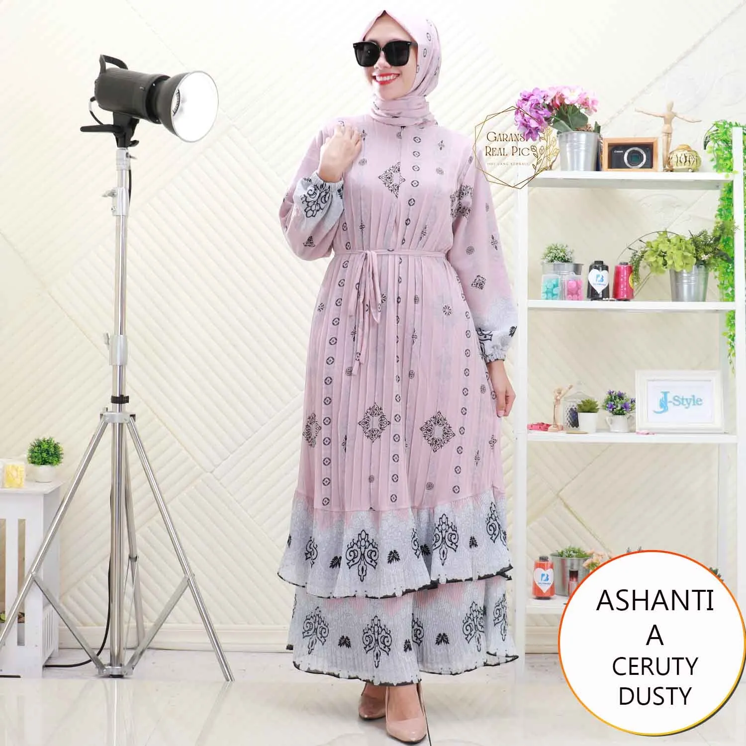 Ashanti Gamis Ceruty Set Hijab Motif Printing Plisket Busui Friendly 968SHK ceruty - bajubaru.id, Belanja Online di bajubaru.id saja 