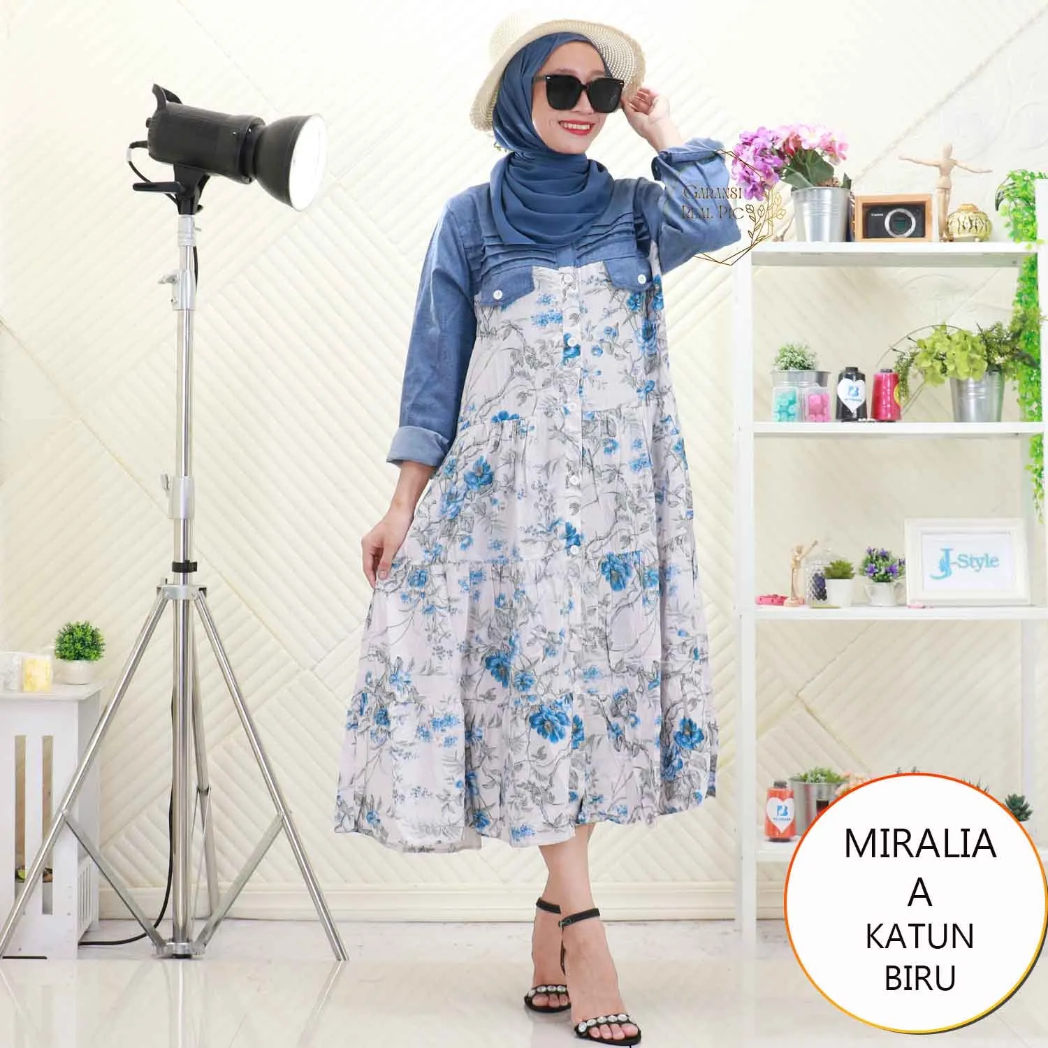 Miralia Midi Dress Rayon Motif Variasi Lipit Depan Busui Friendly