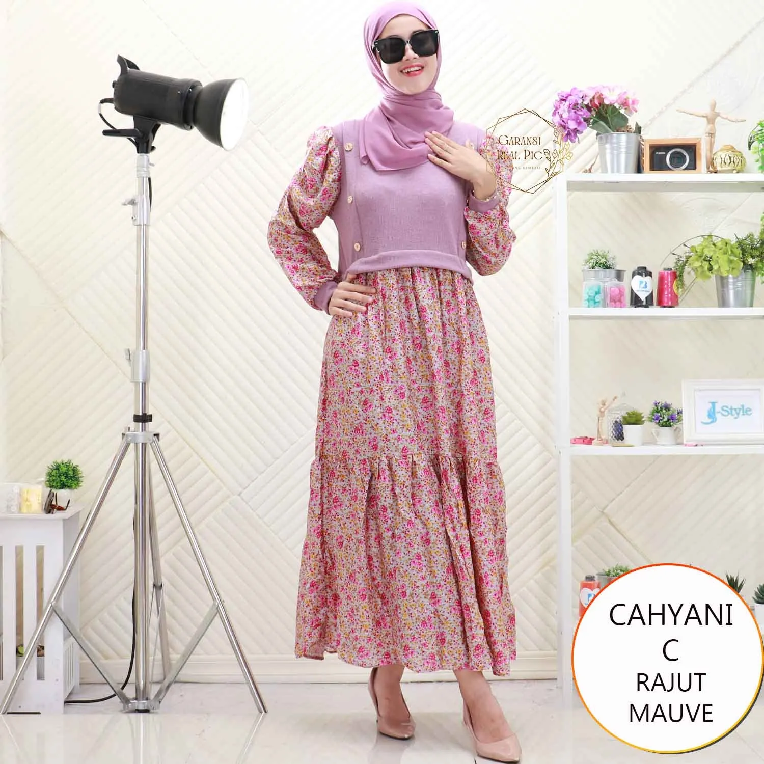 Cahyani  Gamis Rajut Rompi Nyatu Variasi Kancing Mix Rayon Motif